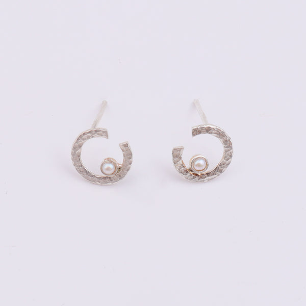 Sliver Semi-Circle and Pearl Earrings