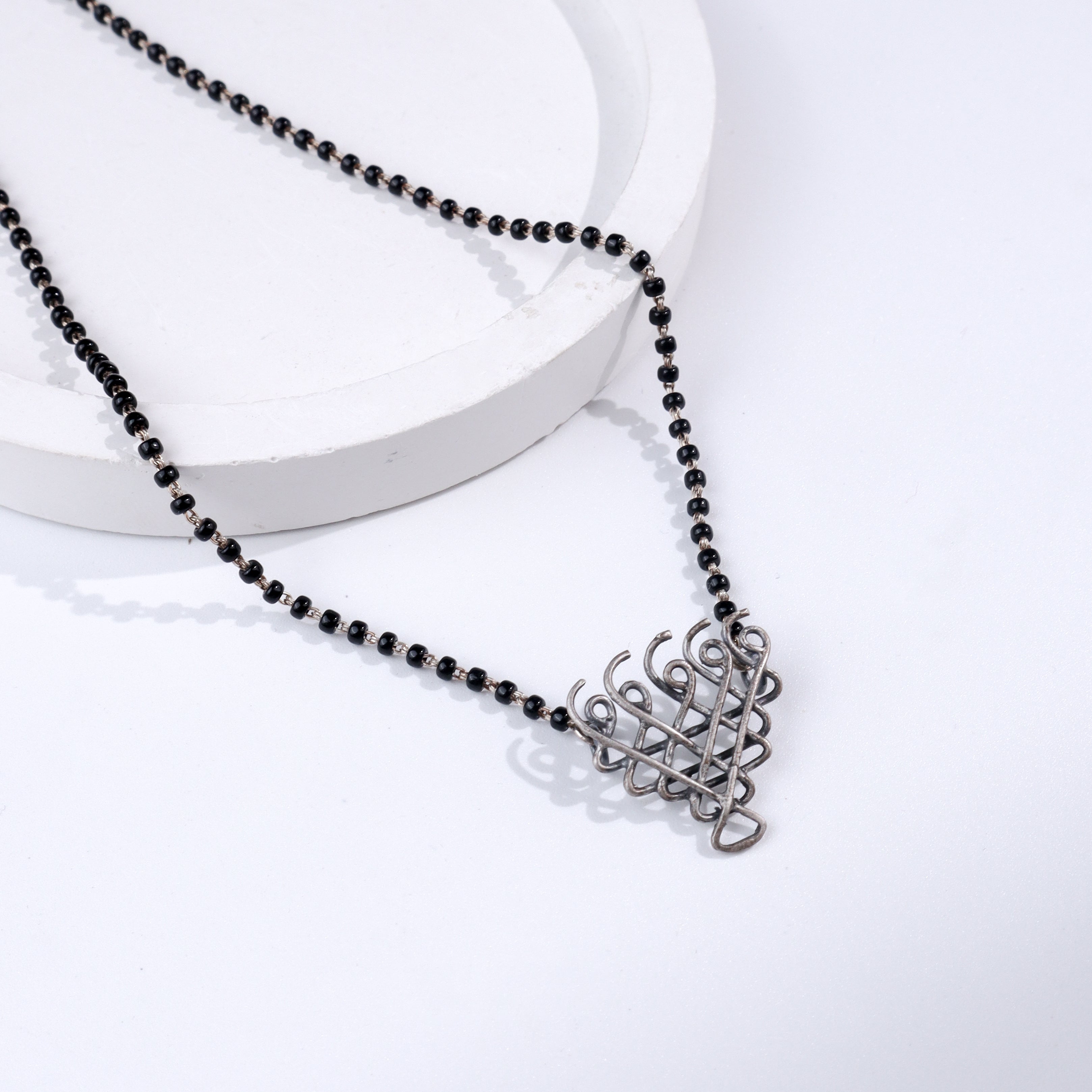 Silver Saraswati Mangalsutra (Small Motif)