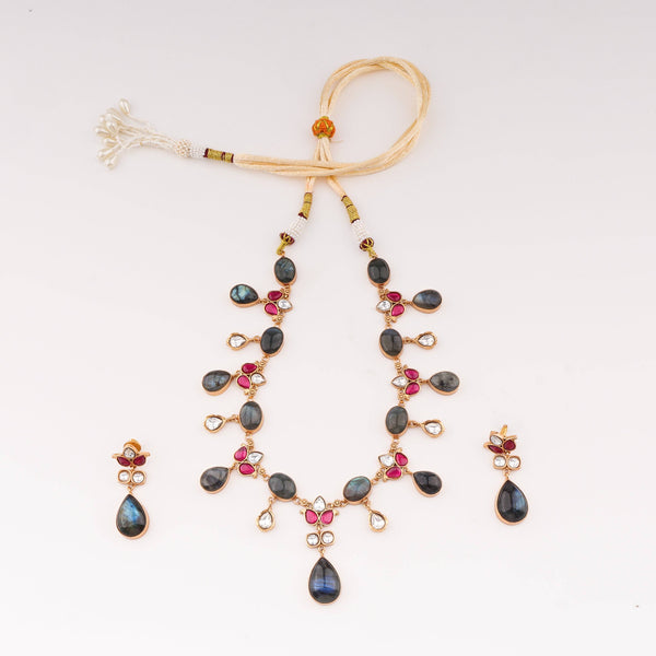 Detailed view of the 22K gold-plated fashion set highlighting intricate motifs, textured detailing, and a premium 22K gold-plated finish