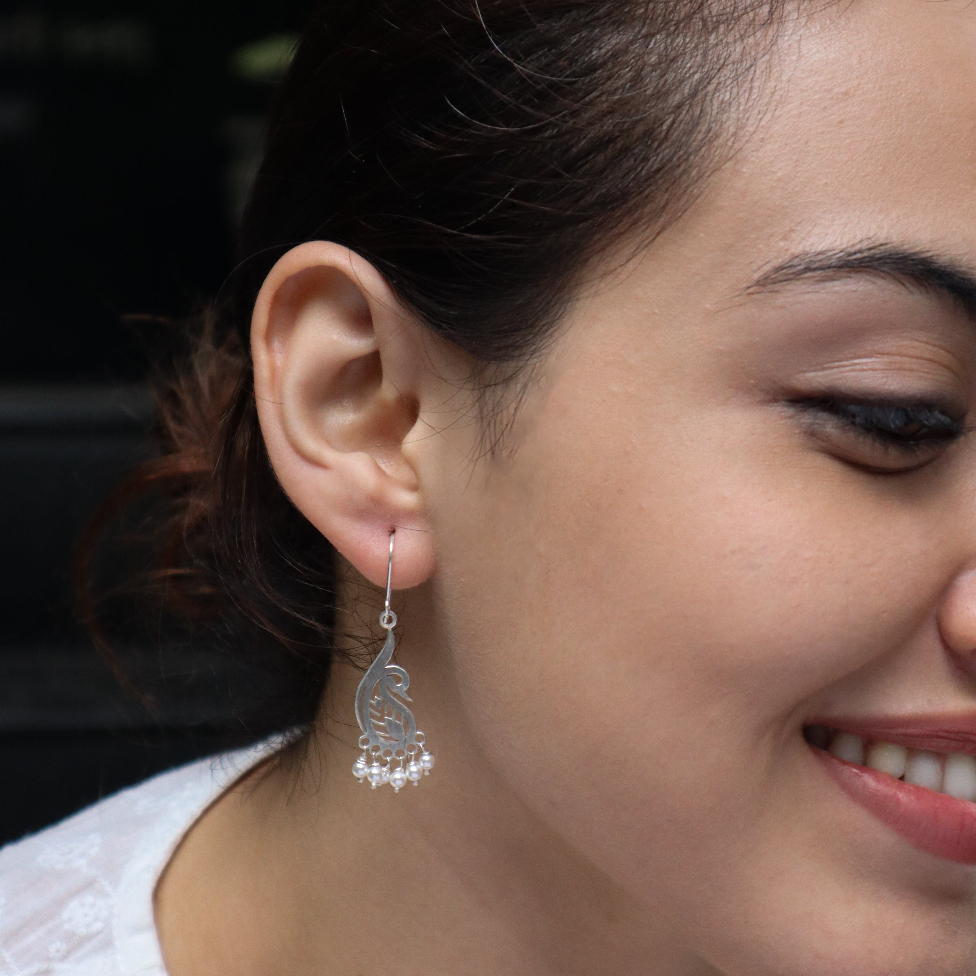 Silver Mayur Pearl Chandbali