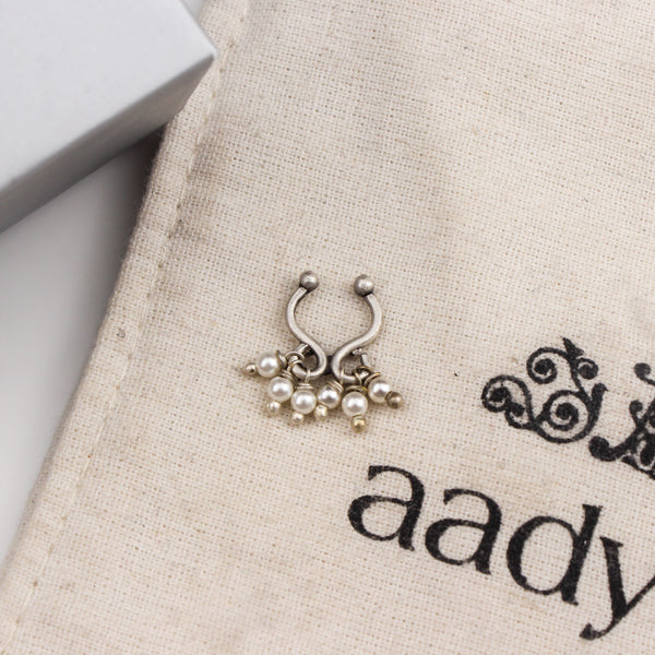 Pearl Latkan Nose-ring/Septum Ring ( Clip On )