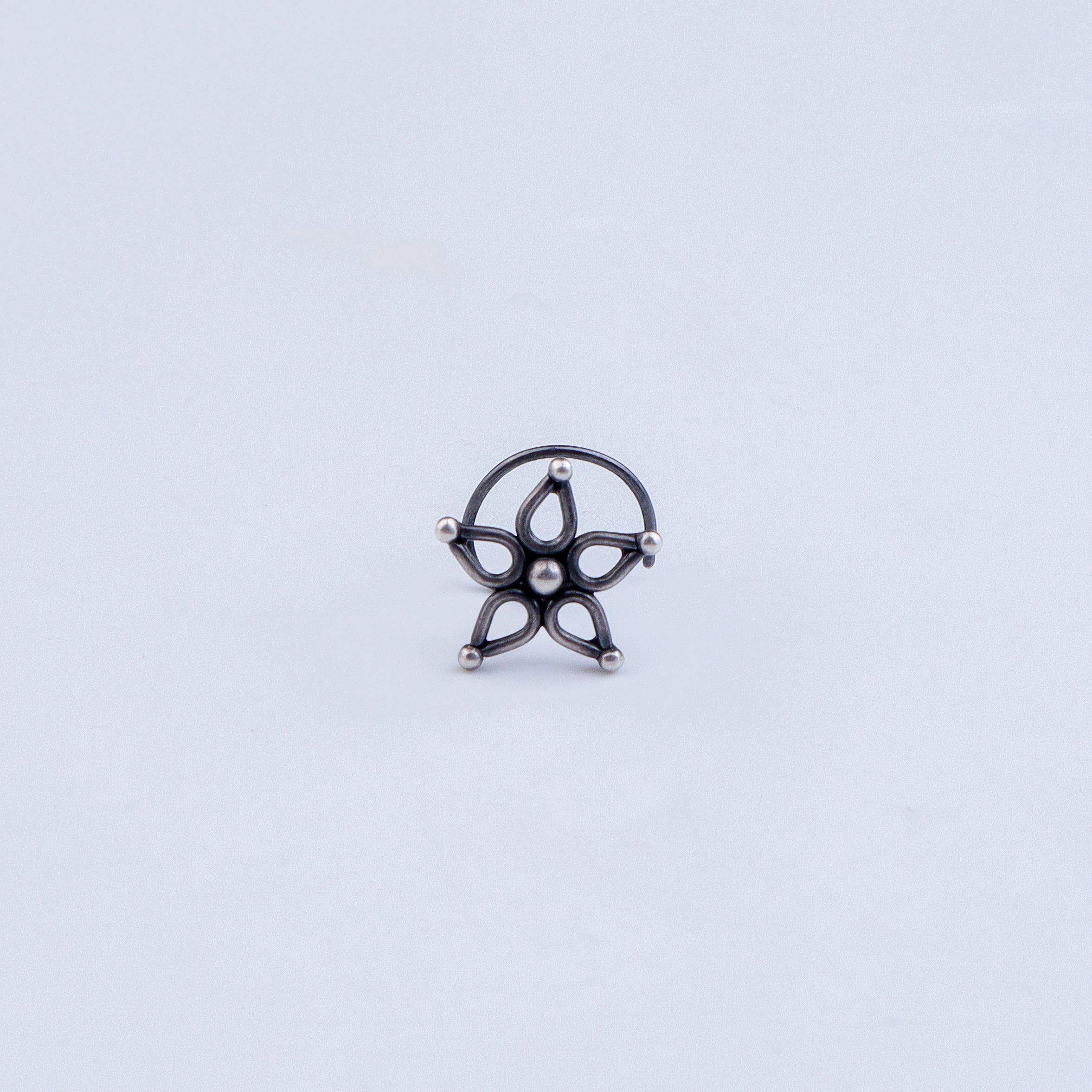 Handmade Silver Flower Nosepin (Pierced) - 5 Petals