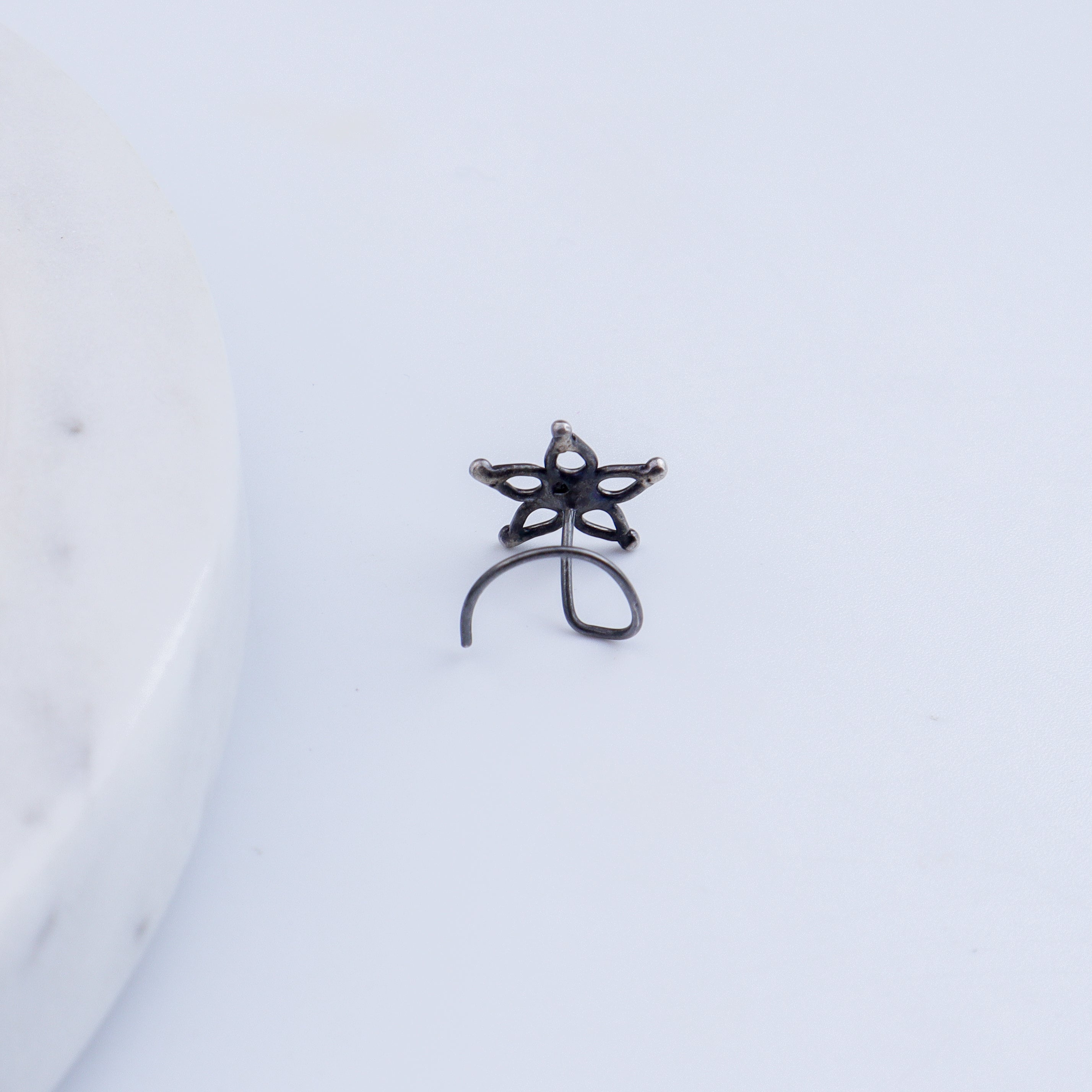 Handmade Silver Flower Nosepin (Pierced) - 5 Petals