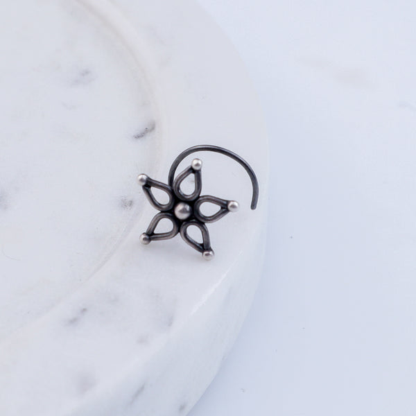 Handmade Silver Flower Nosepin (Pierced) - 5 Petals