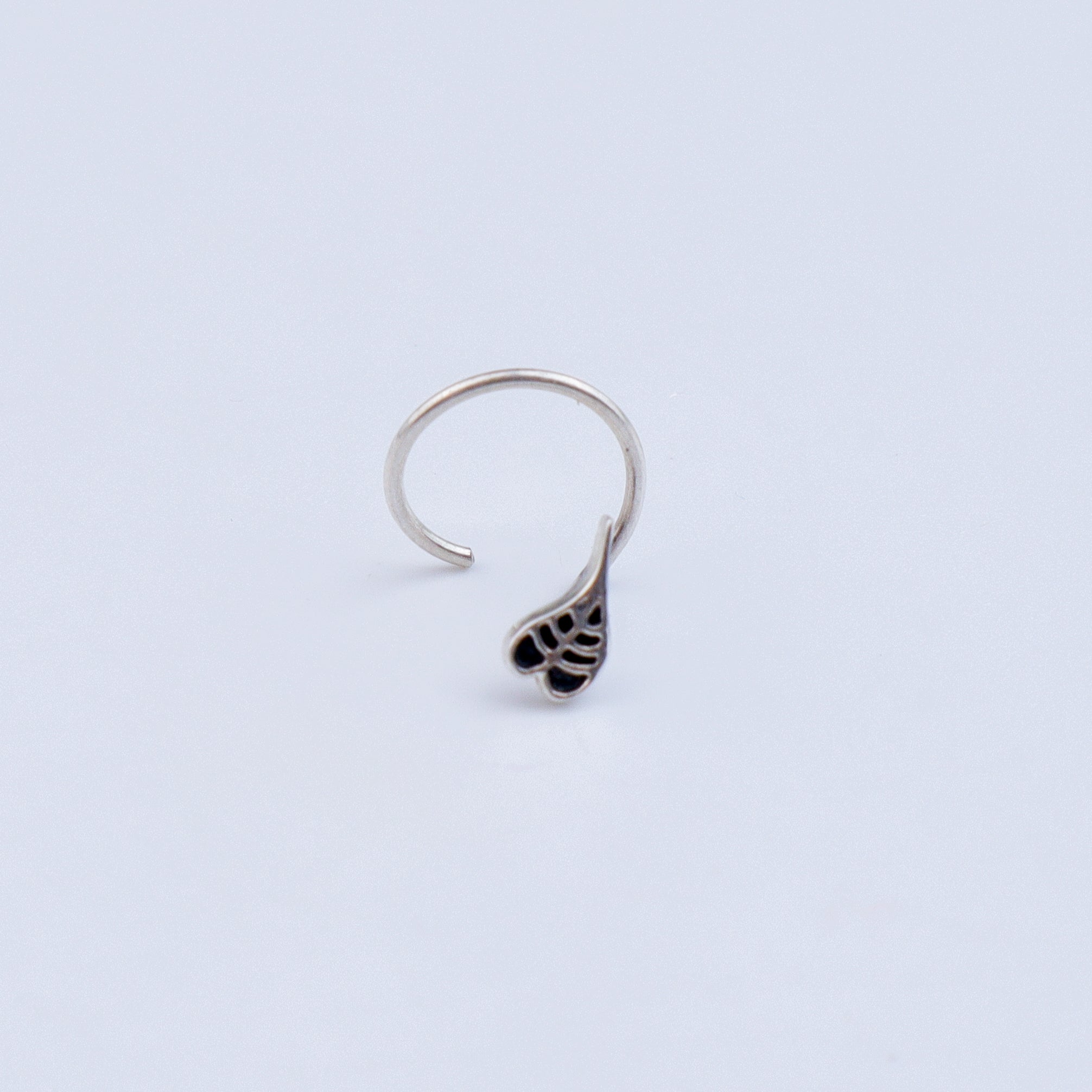 Peepal Leaf Nose pin ( Pierced ) - Silver oxidised