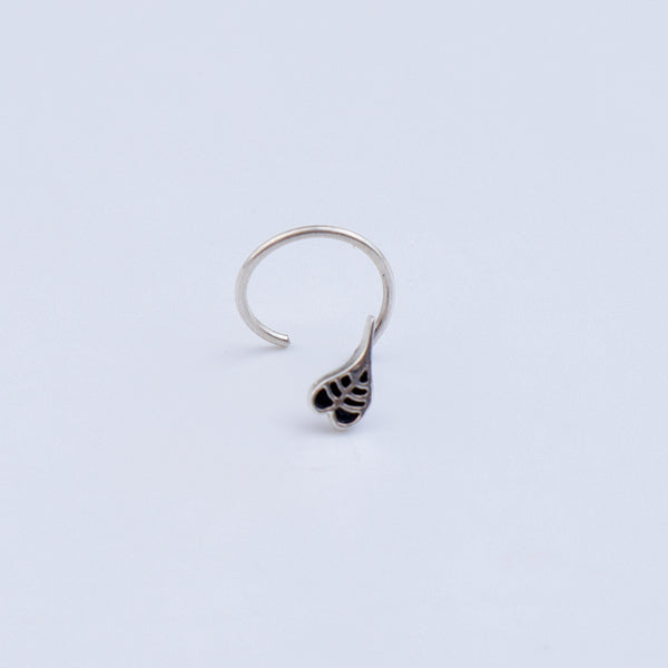 Peepal Leaf Nose pin ( Pierced ) - Silver oxidised