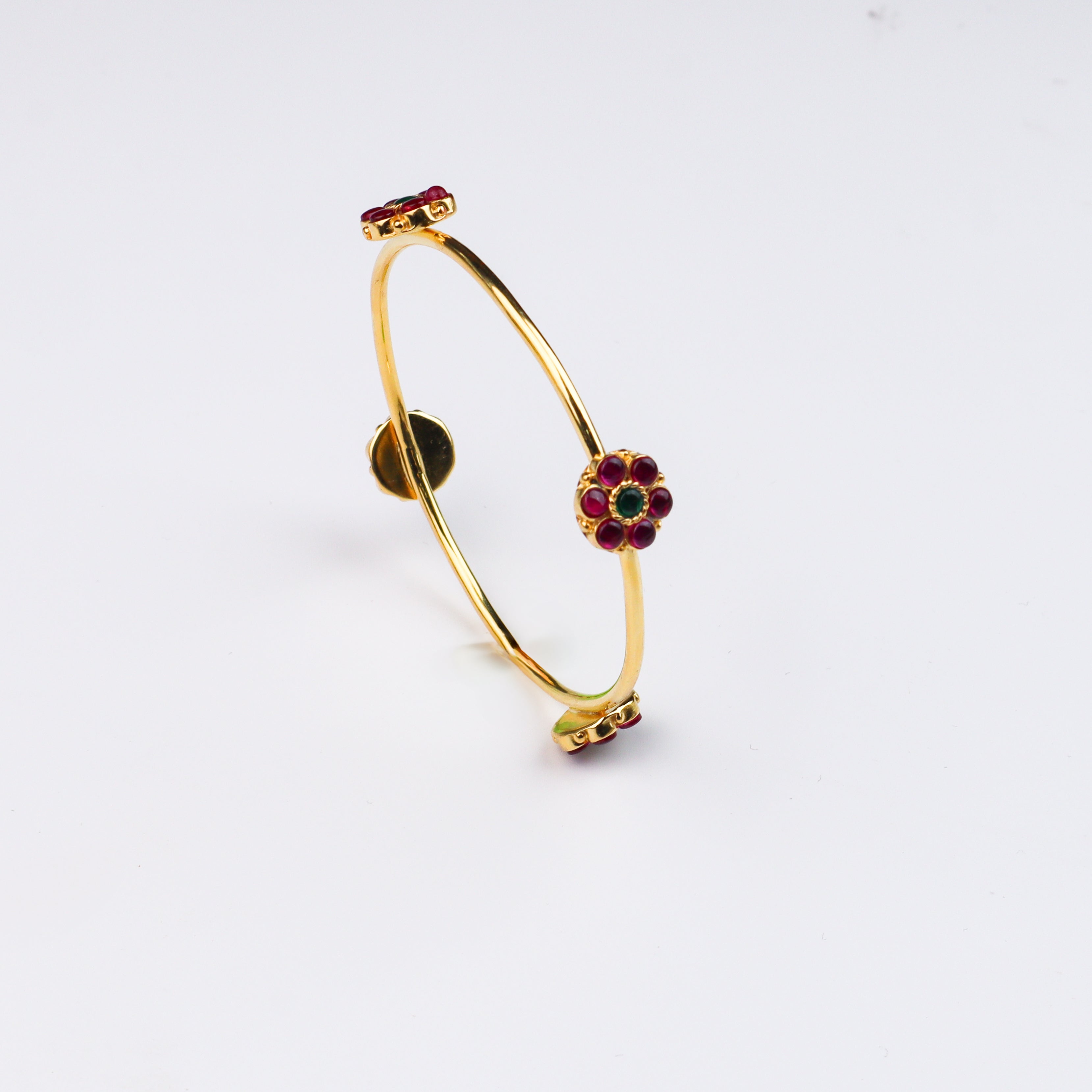 Pink Flower Bangle Gold Plated