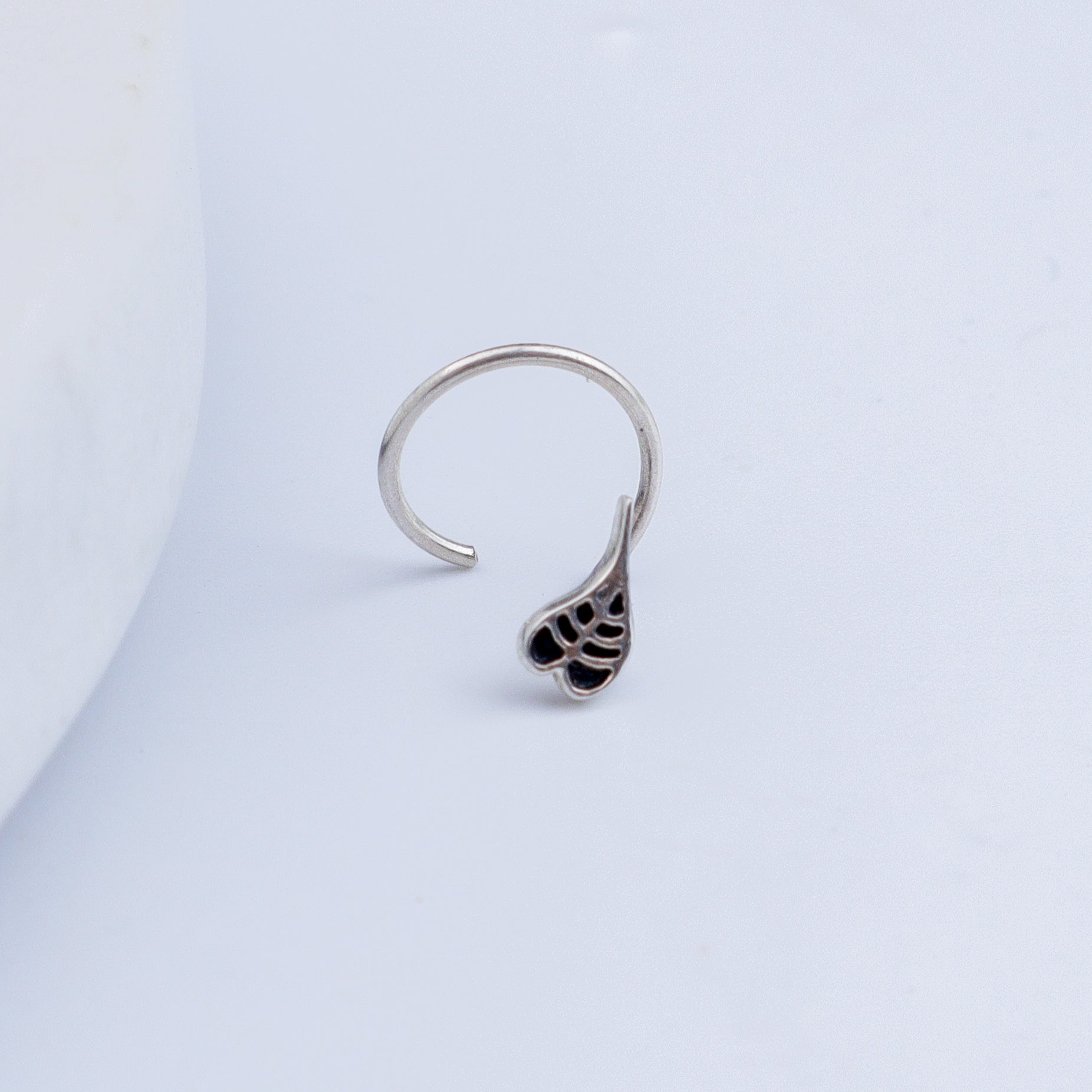 Peepal Leaf Nose pin ( Pierced ) - Silver oxidised