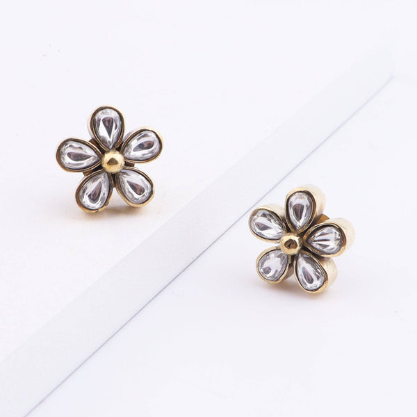 Detailed view of Brass Fashion Earrings highlighting intricate motifs, textured surface, and refined brass finish