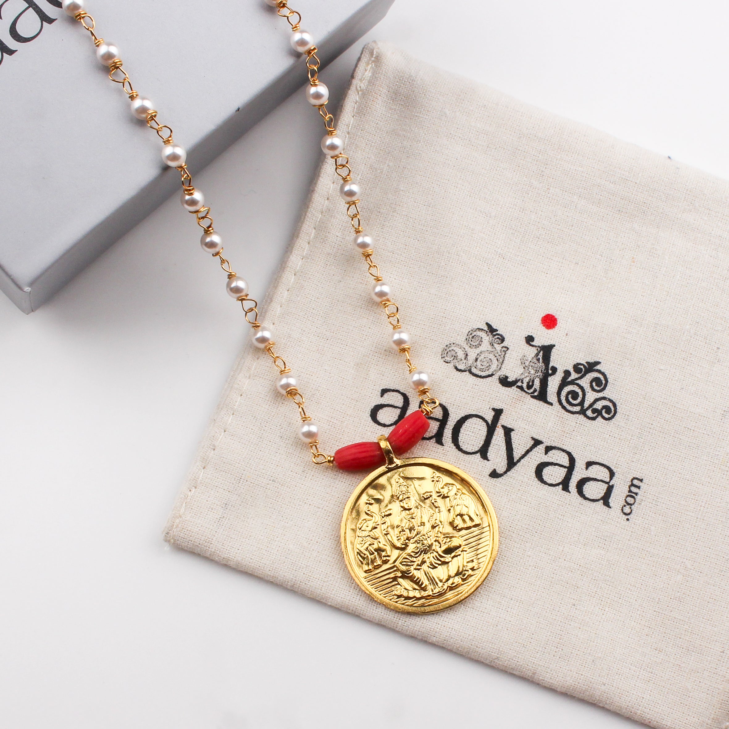 Silver Coin Necklace Gold Plated with Pearls