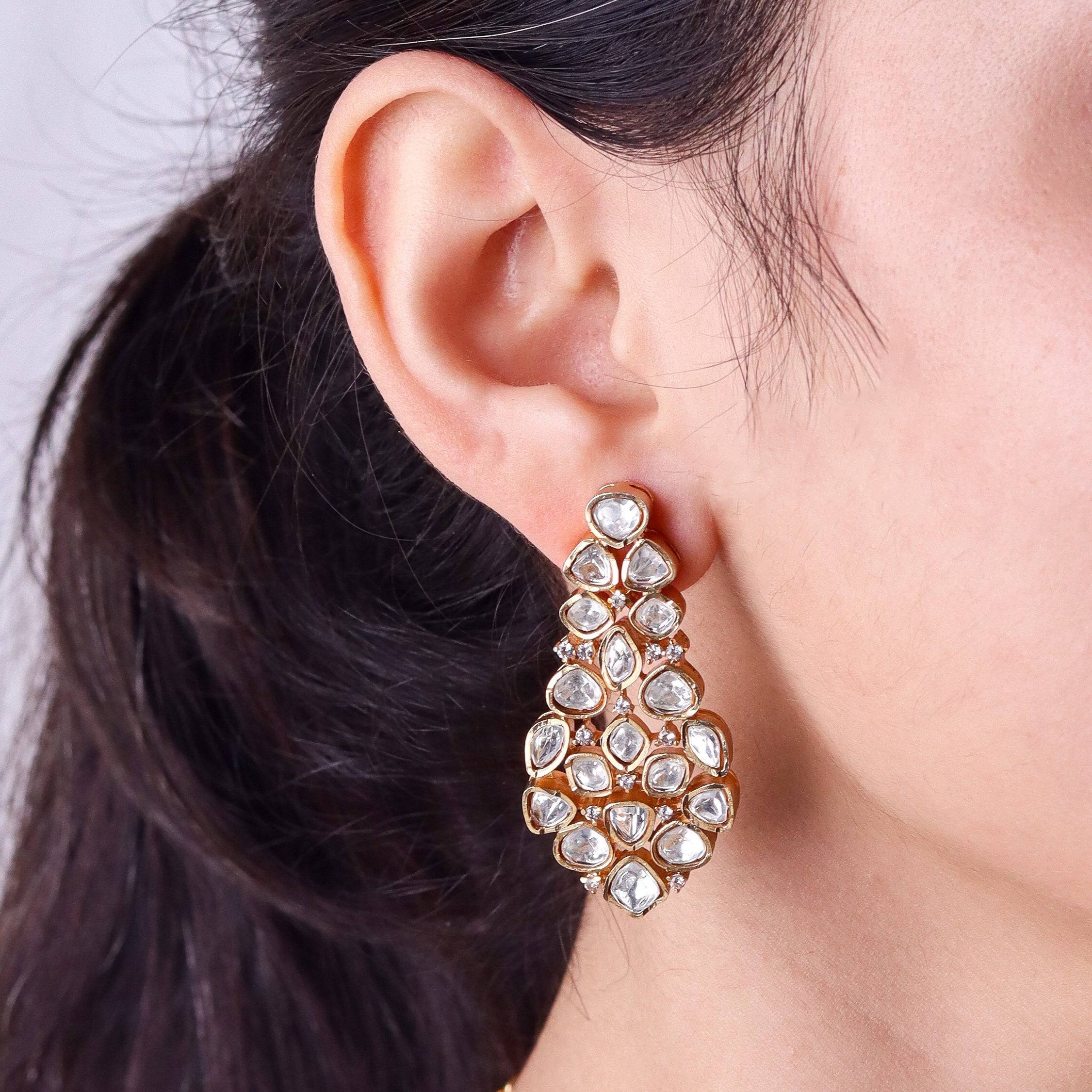 Model wearing 22K gold-plated fashion Set for a sophisticated and elegant jewelry look