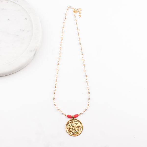 Silver Coin Necklace Gold Plated with Pearls