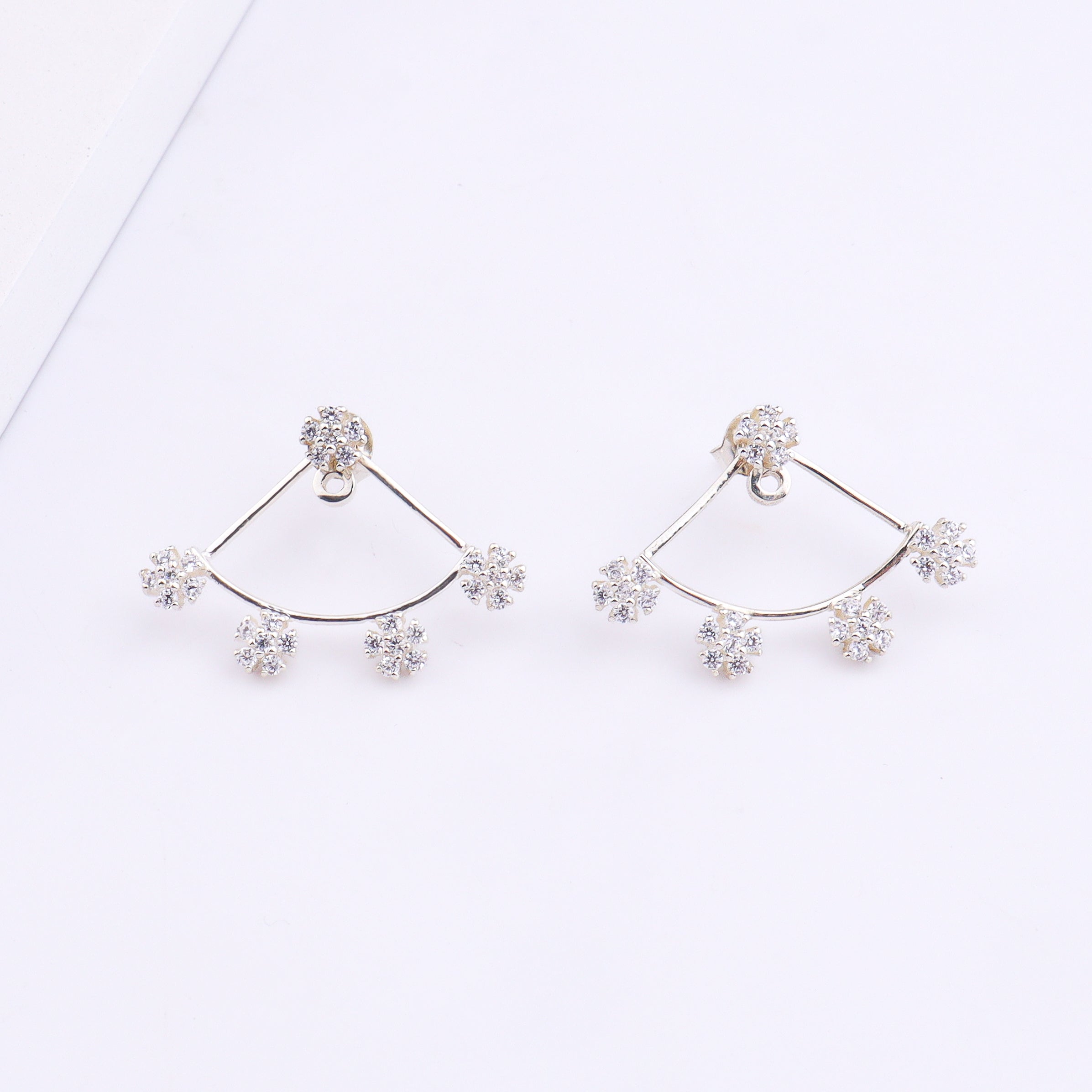 Flower CZ Jacket Earrings