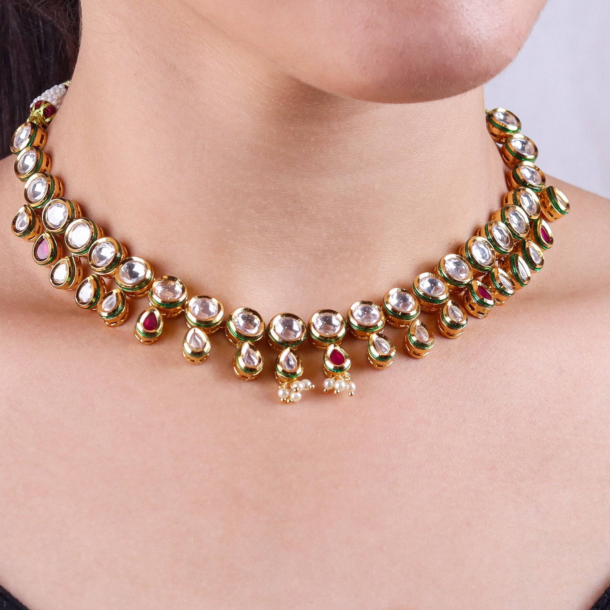 Model wearing 22K gold-plated fashion Set for a sophisticated and elegant jewelry look