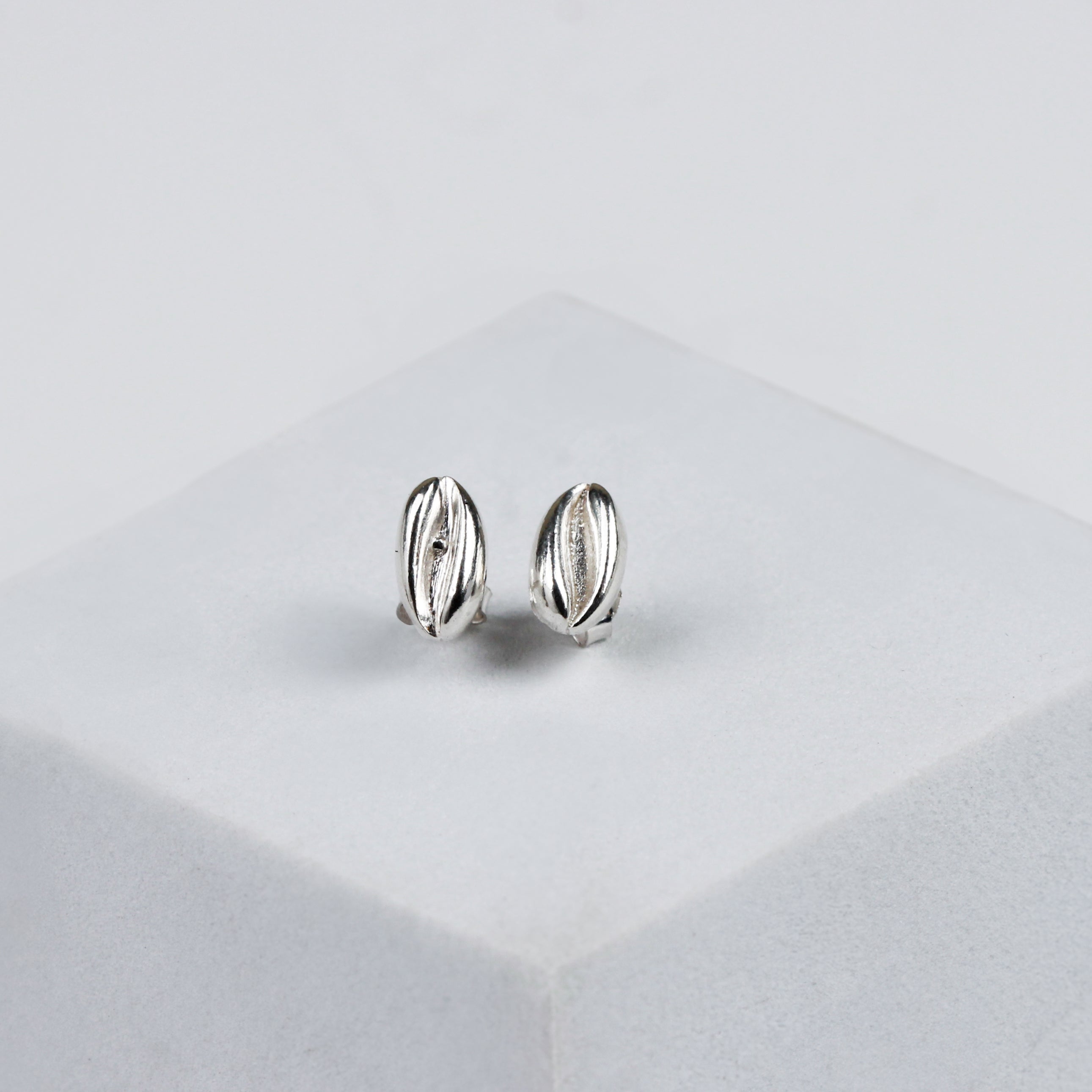 Silver Coffee Bean Stud