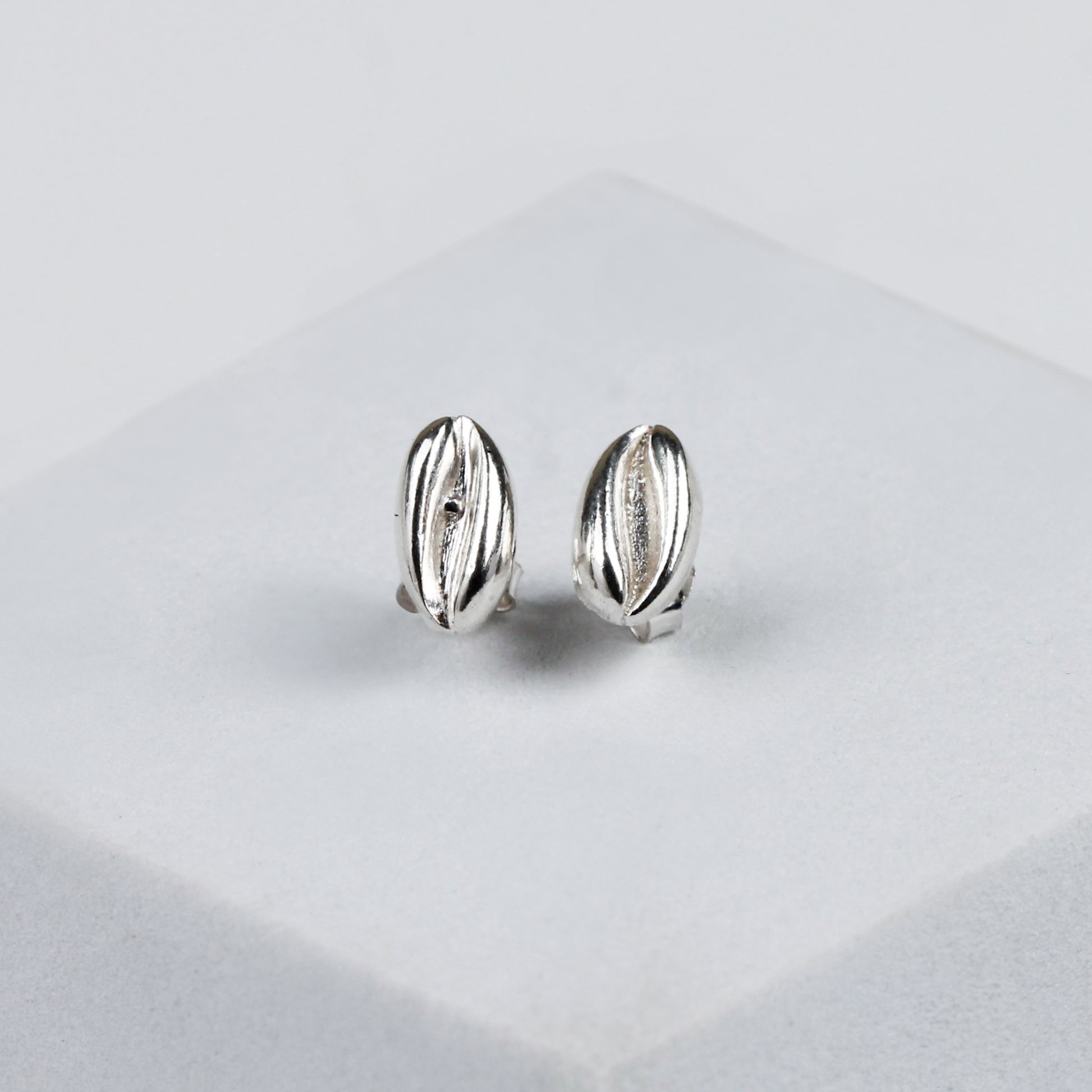 Silver Coffee Bean Stud