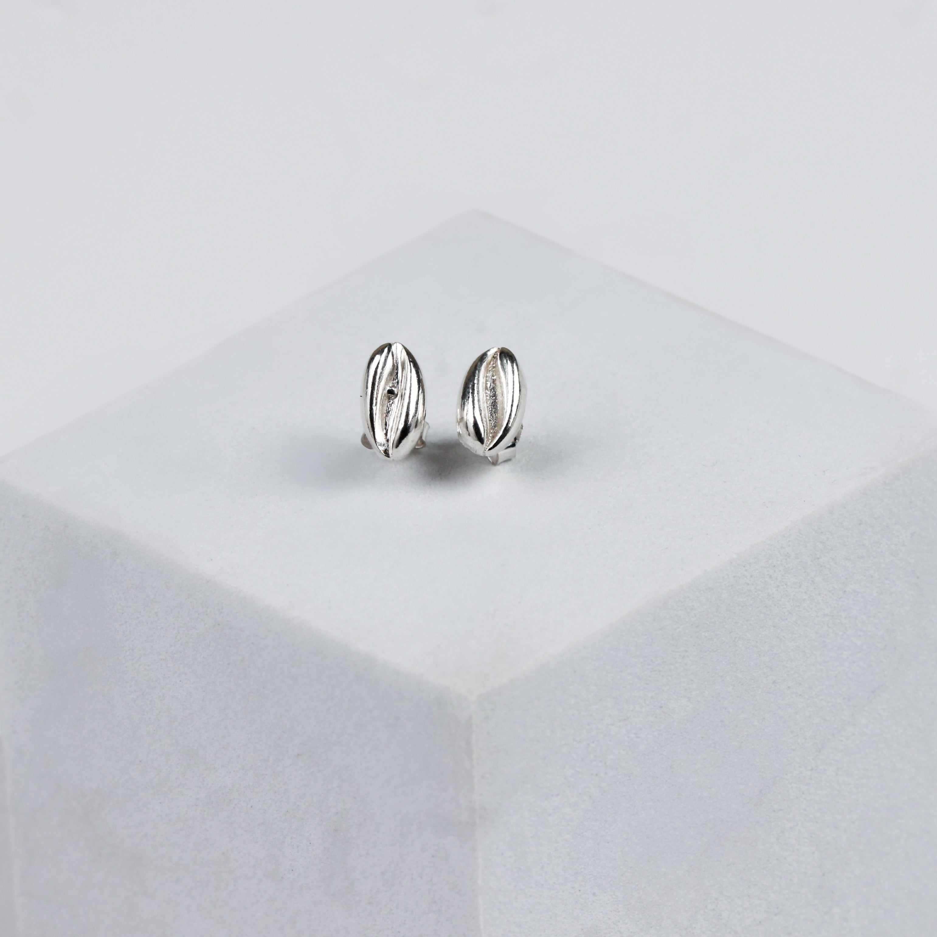 Silver Coffee Bean Stud