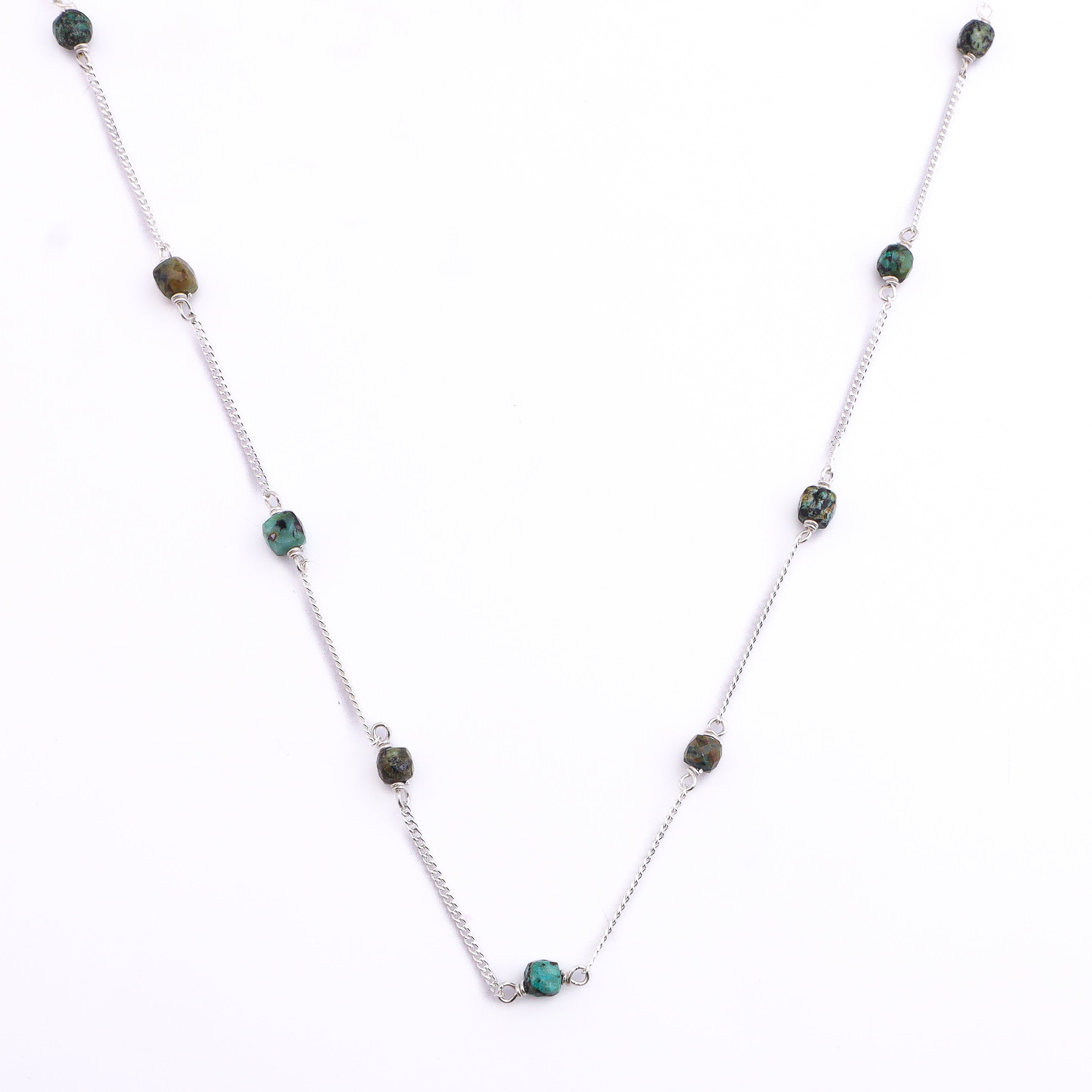 Silver necklace with turquoise beads for jewelry