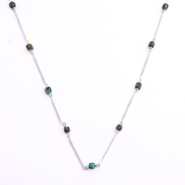 Silver necklace with turquoise beads for jewelry