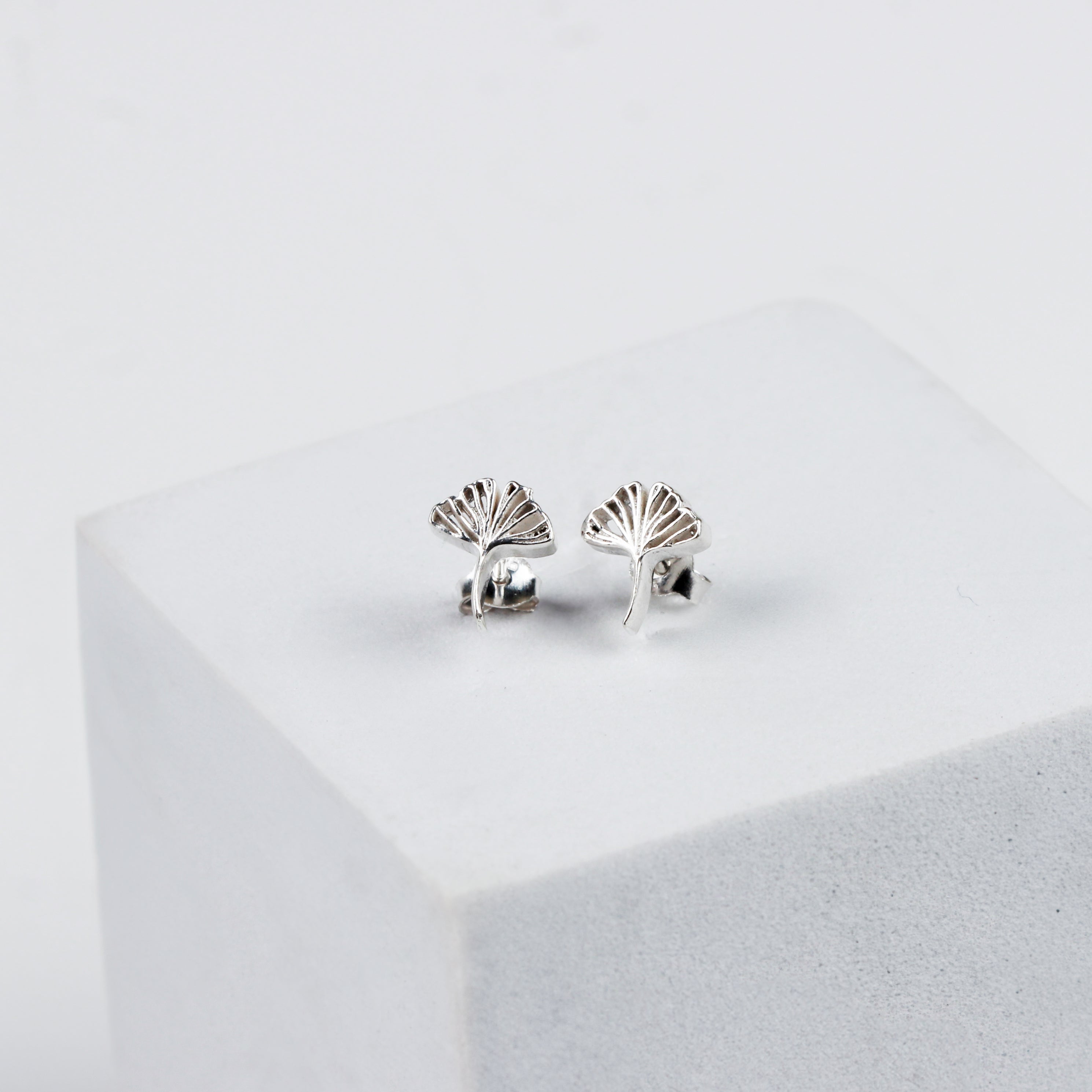 Silver Gingko Leaf Stud