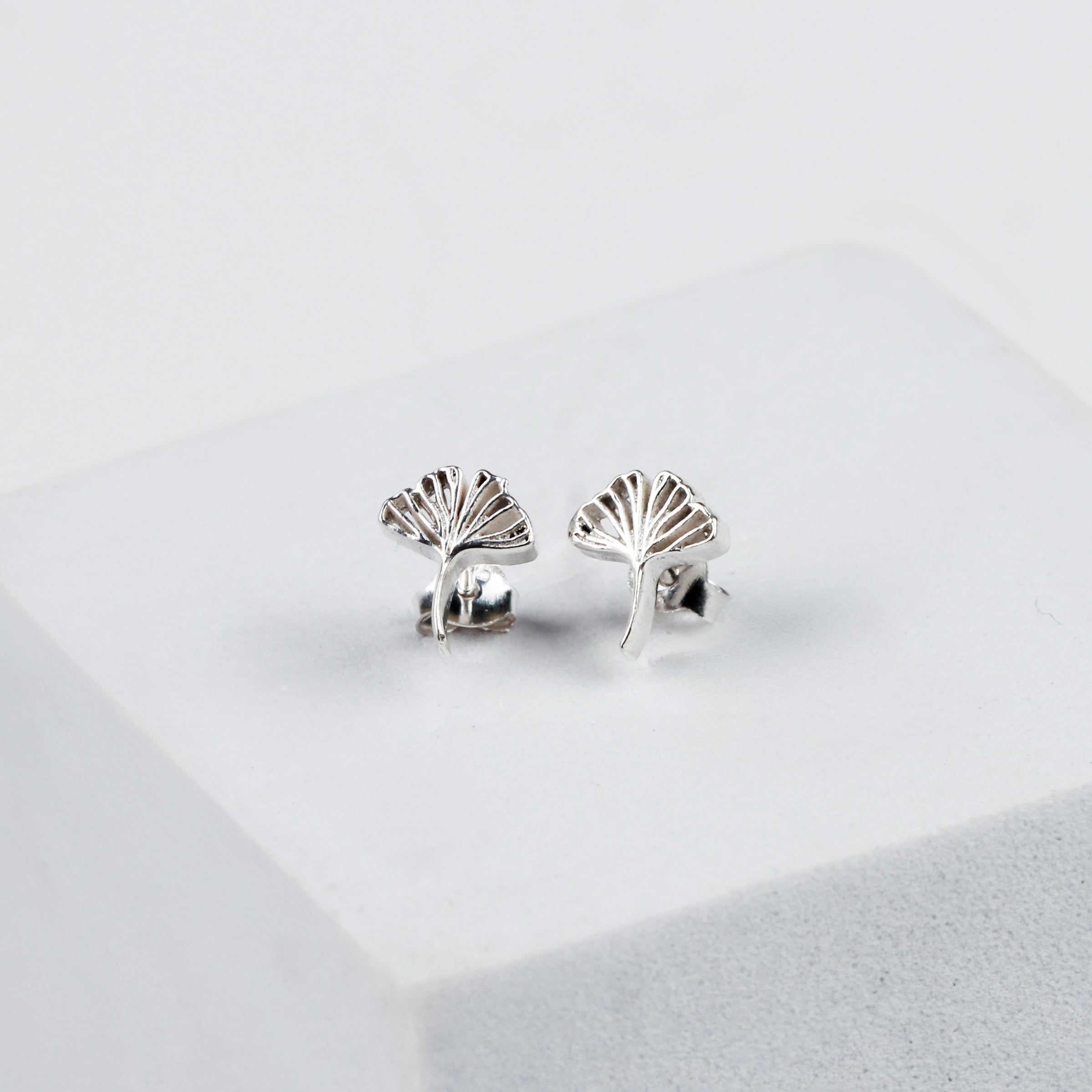 Silver Gingko Leaf Stud