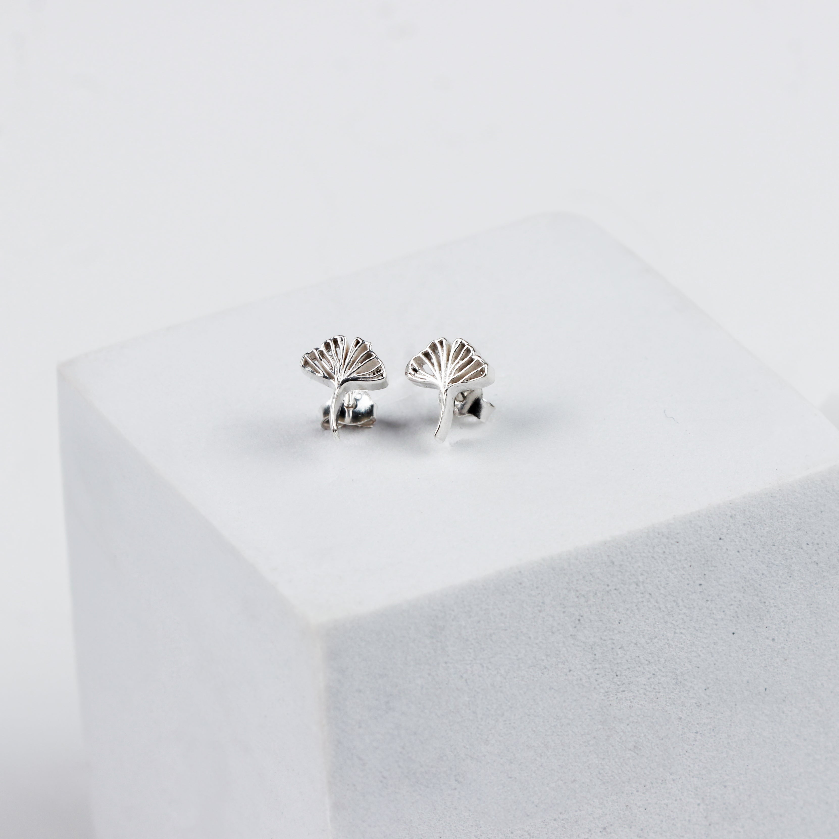 Silver Gingko Leaf Stud