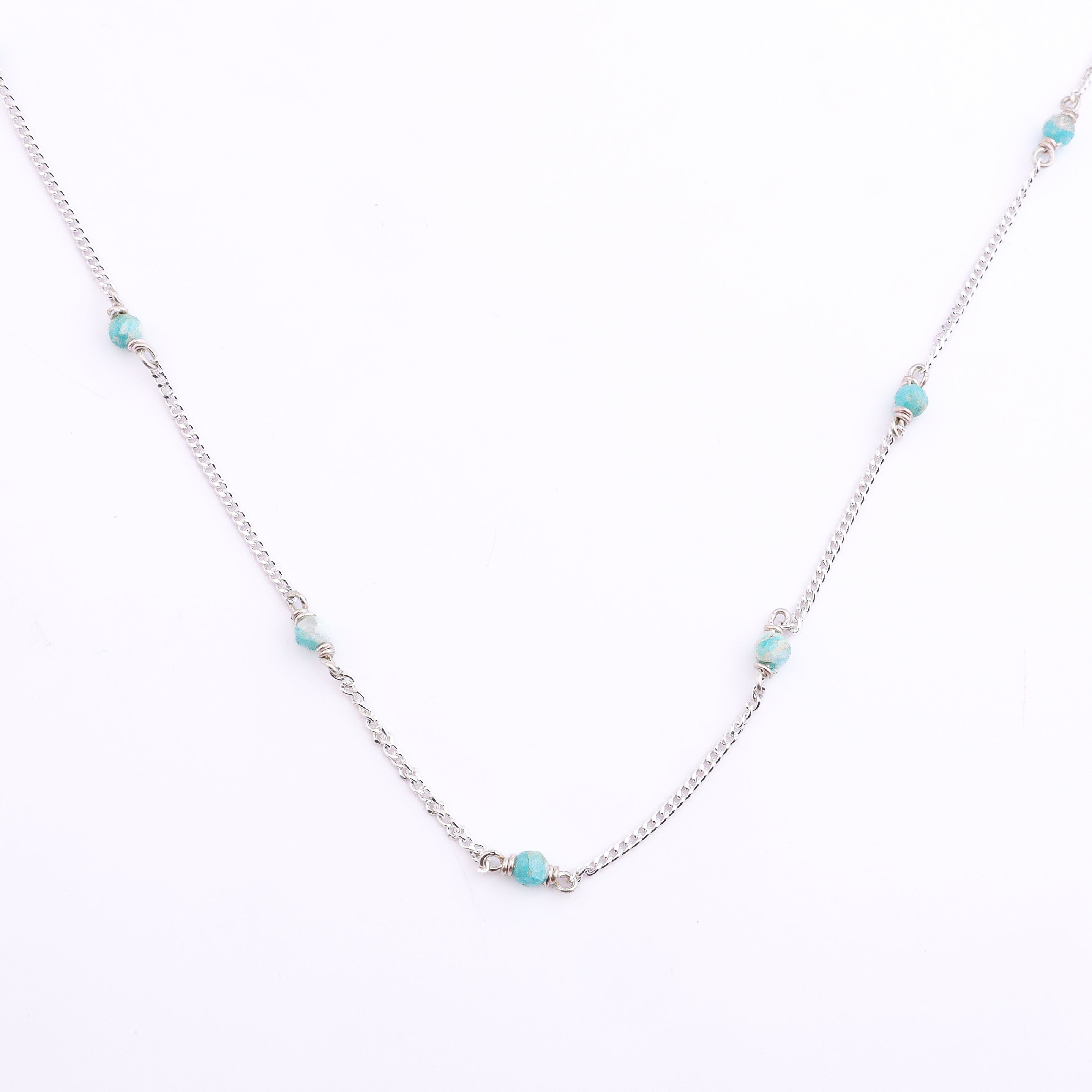 Silver Blue Jade Chain necklace with turquoise beads