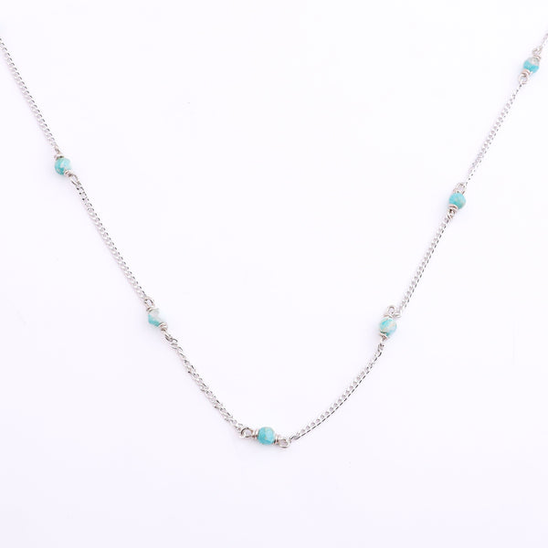 Silver Blue Jade Chain necklace with turquoise beads