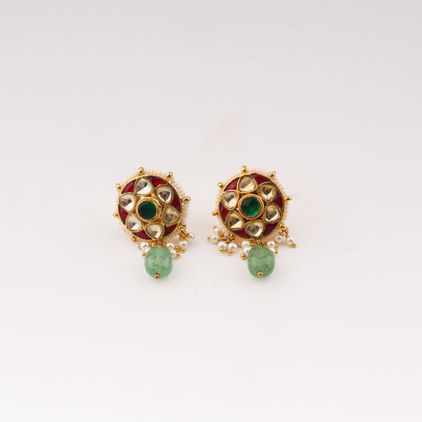 Detailed view of a 22K gold-plated fashion set highlighting intricate motifs, textured detailing, and a premium 22K gold-plated finish