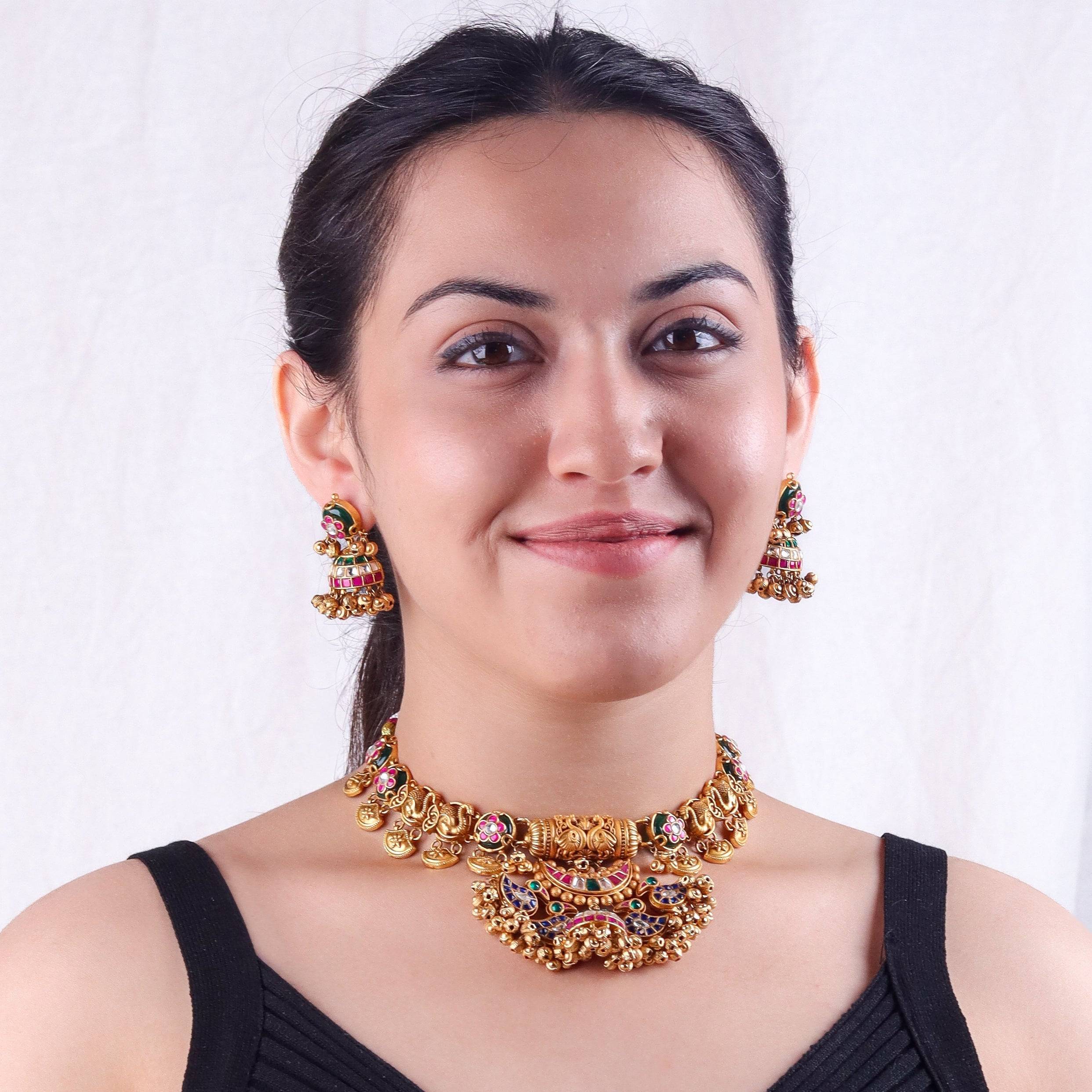 Model wearing 22K gold-plated fashion Set for a sophisticated and elegant jewelry look