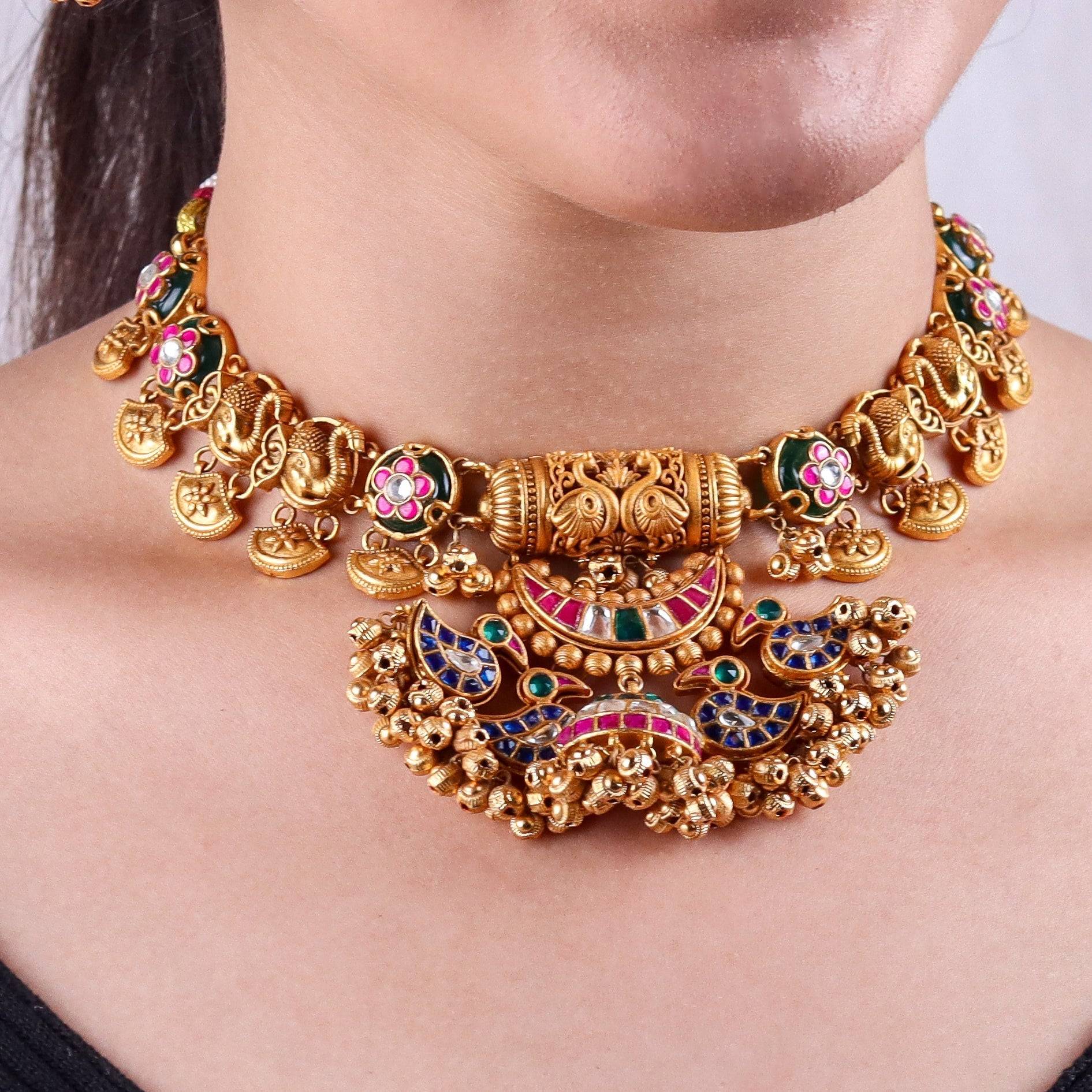Model wearing 22K gold-plated fashion Set for a sophisticated and elegant jewelry look