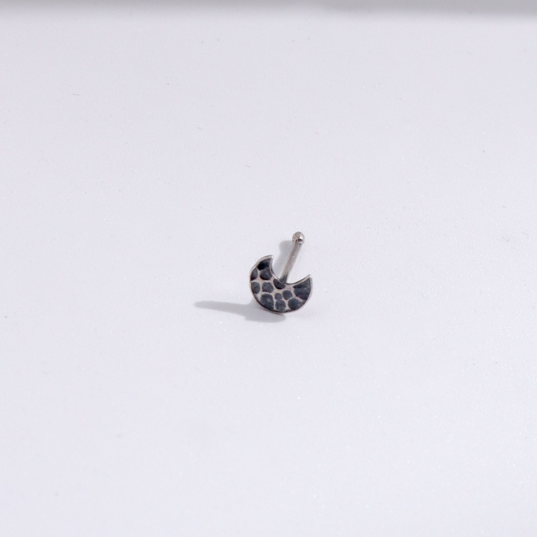 Silver hammered crescent nose pin for body jewelry
