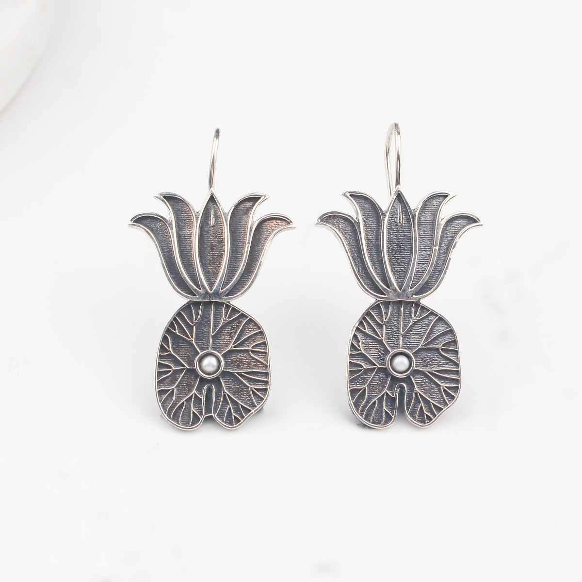 Lotus and Lotus Leaf earrings - Moha Maya Collection