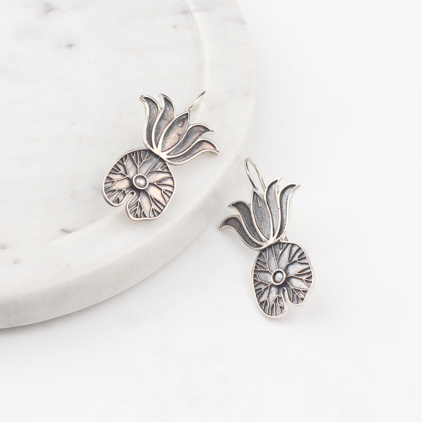 Lotus and Lotus Leaf earrings - Moha Maya Collection