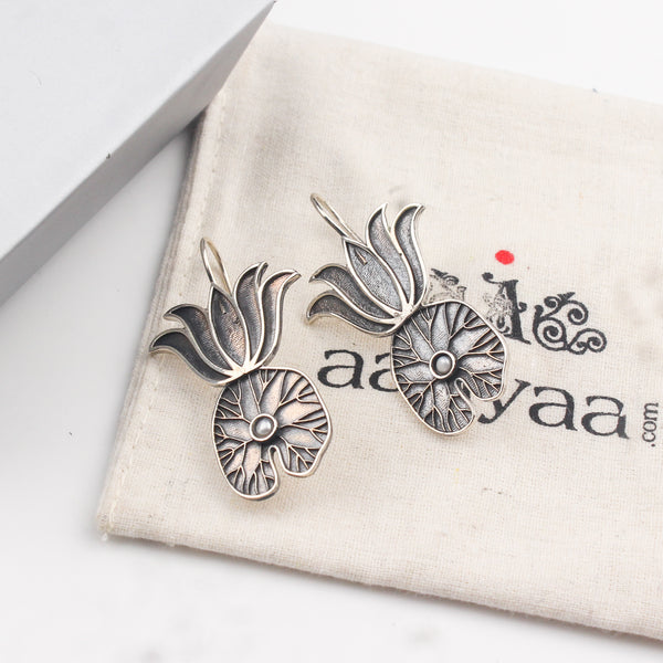 Lotus and Lotus Leaf earrings - Moha Maya Collection
