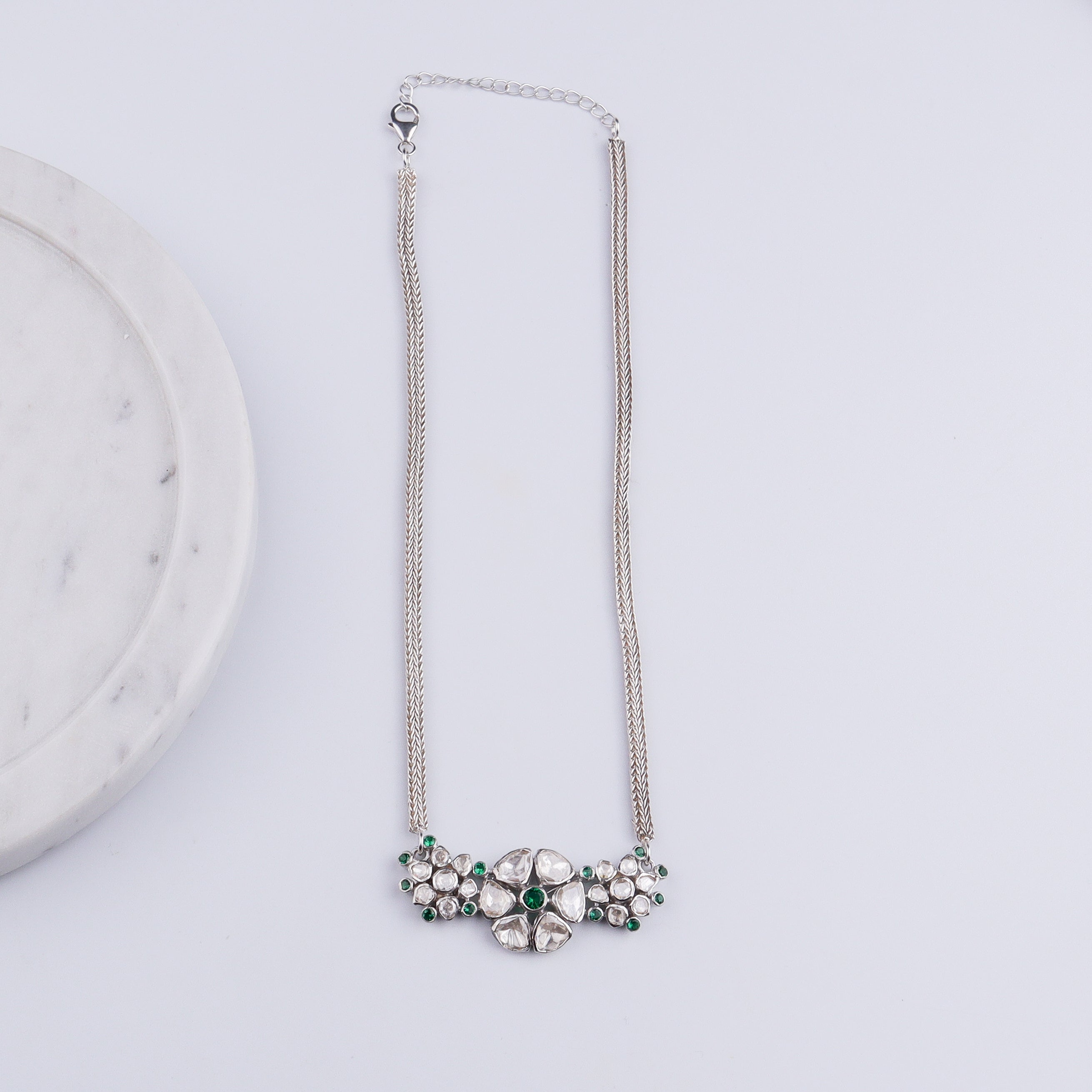 Polki Choker Silver Necklace (Moissanite)