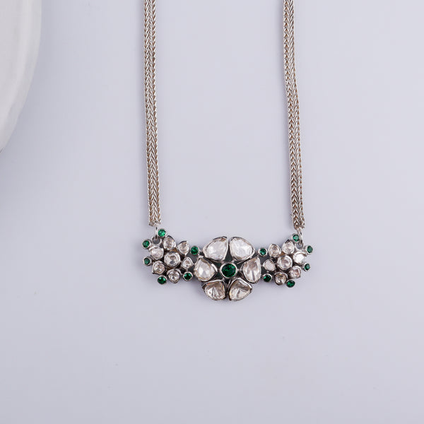 Polki Choker Silver Necklace (Moissanite)