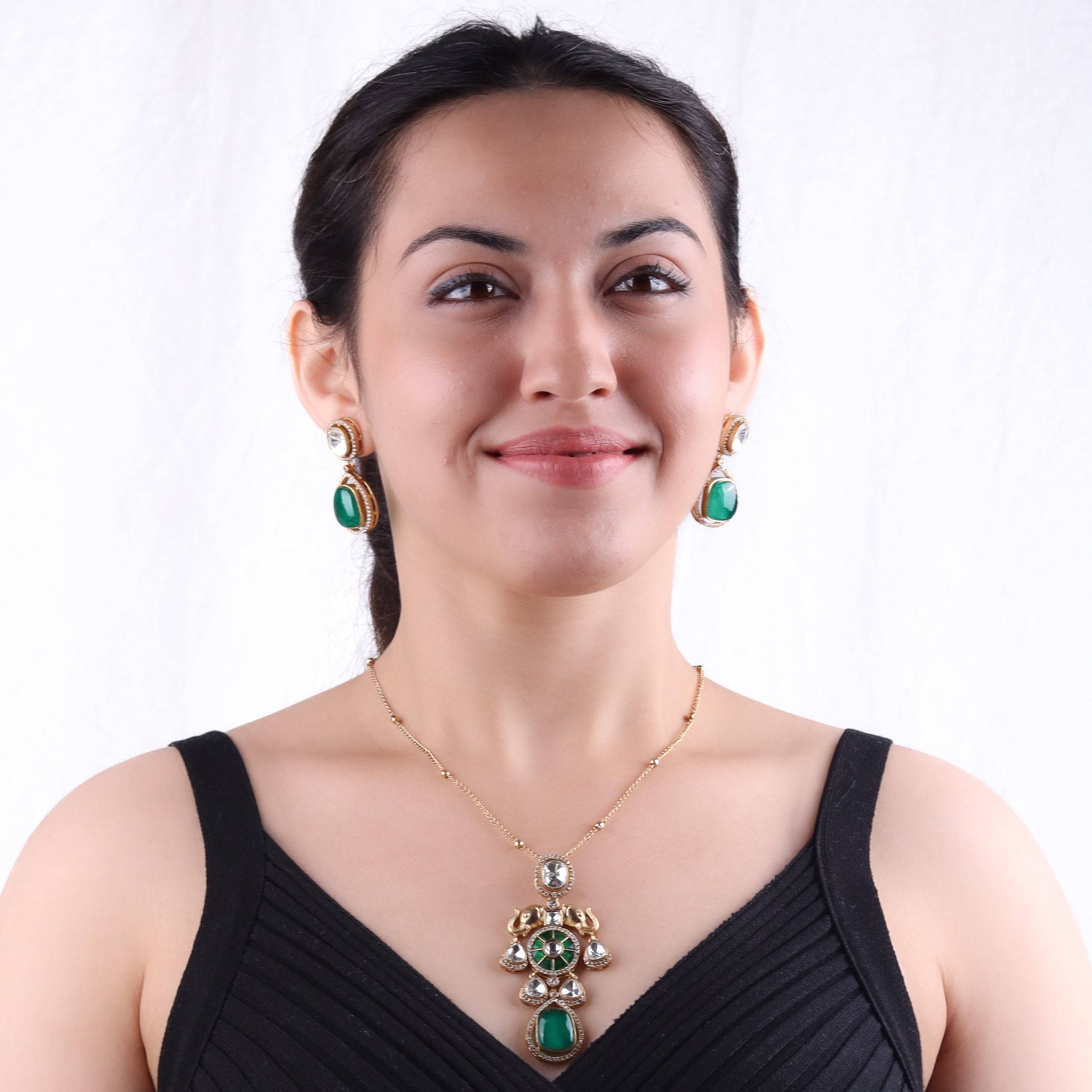 Model wearing 22K gold-plated fashion Set for a sophisticated and elegant jewelry look