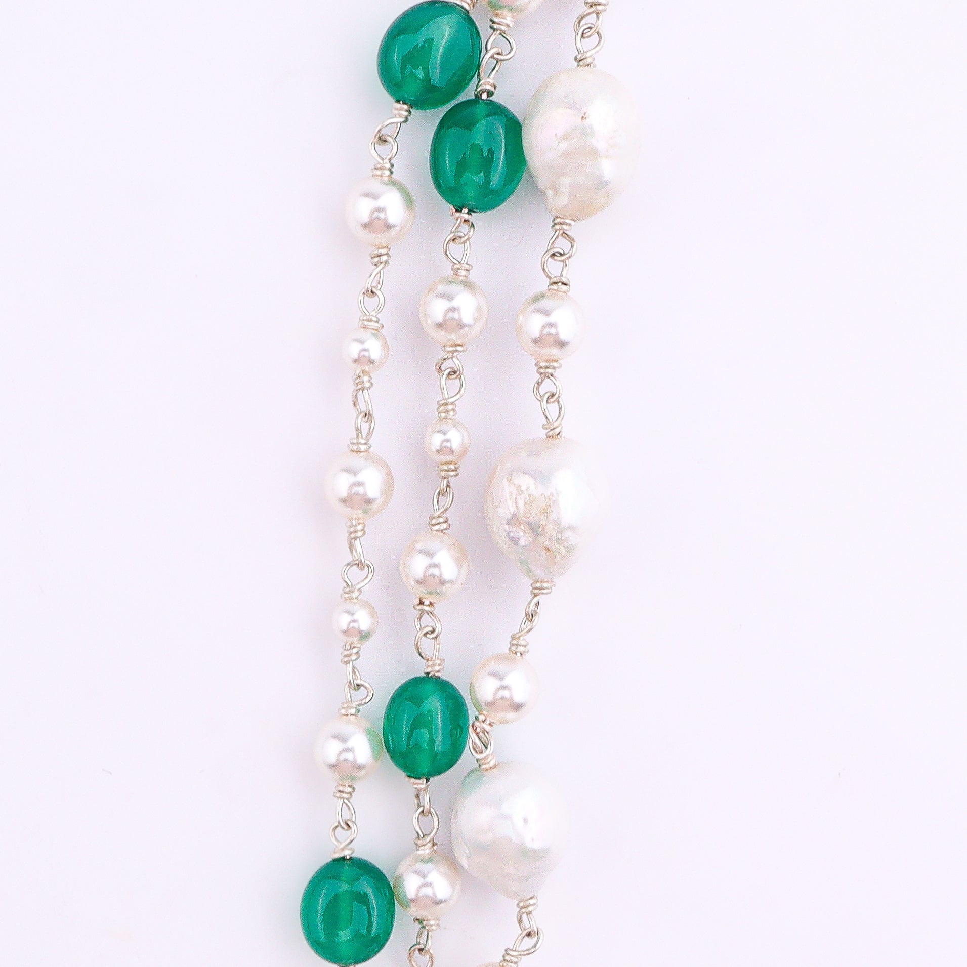 Luxe Necklace - Freshwater Pearls and Green Onyx
