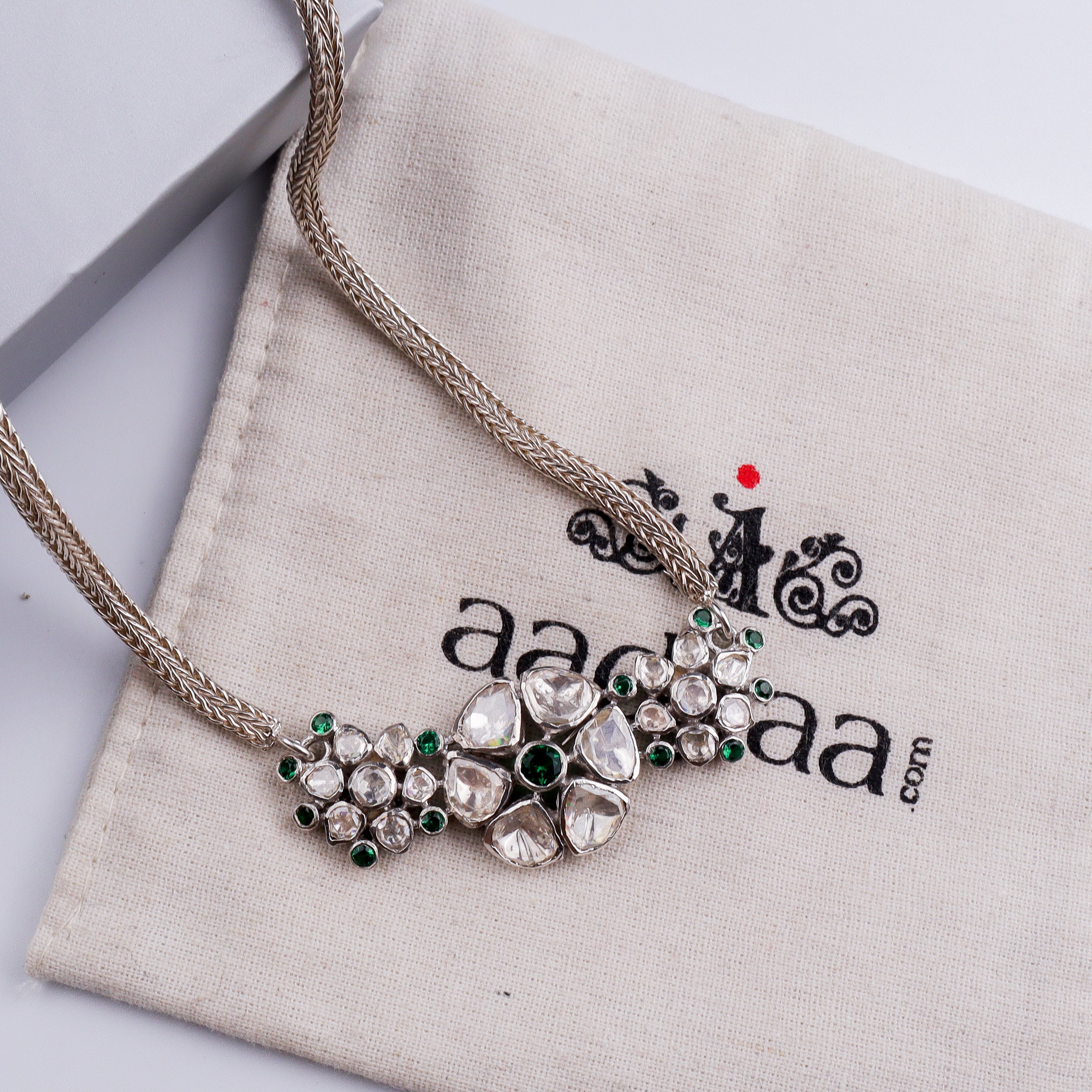 Polki Choker Silver Necklace (Moissanite)