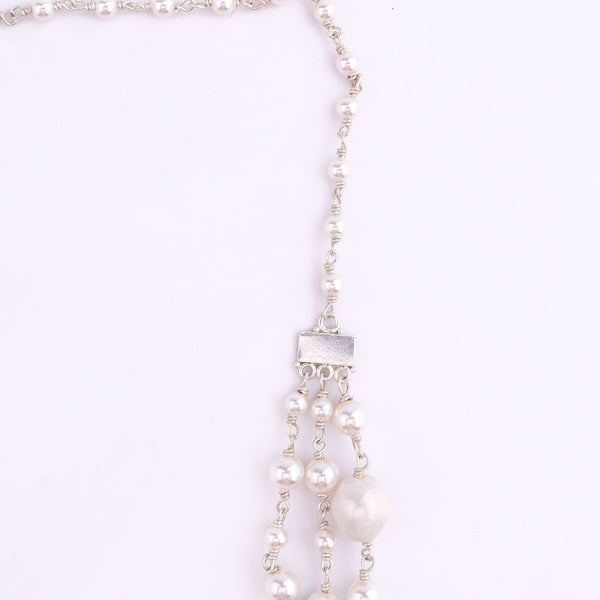 Silver chain with freshwater pearls and green onyx beads