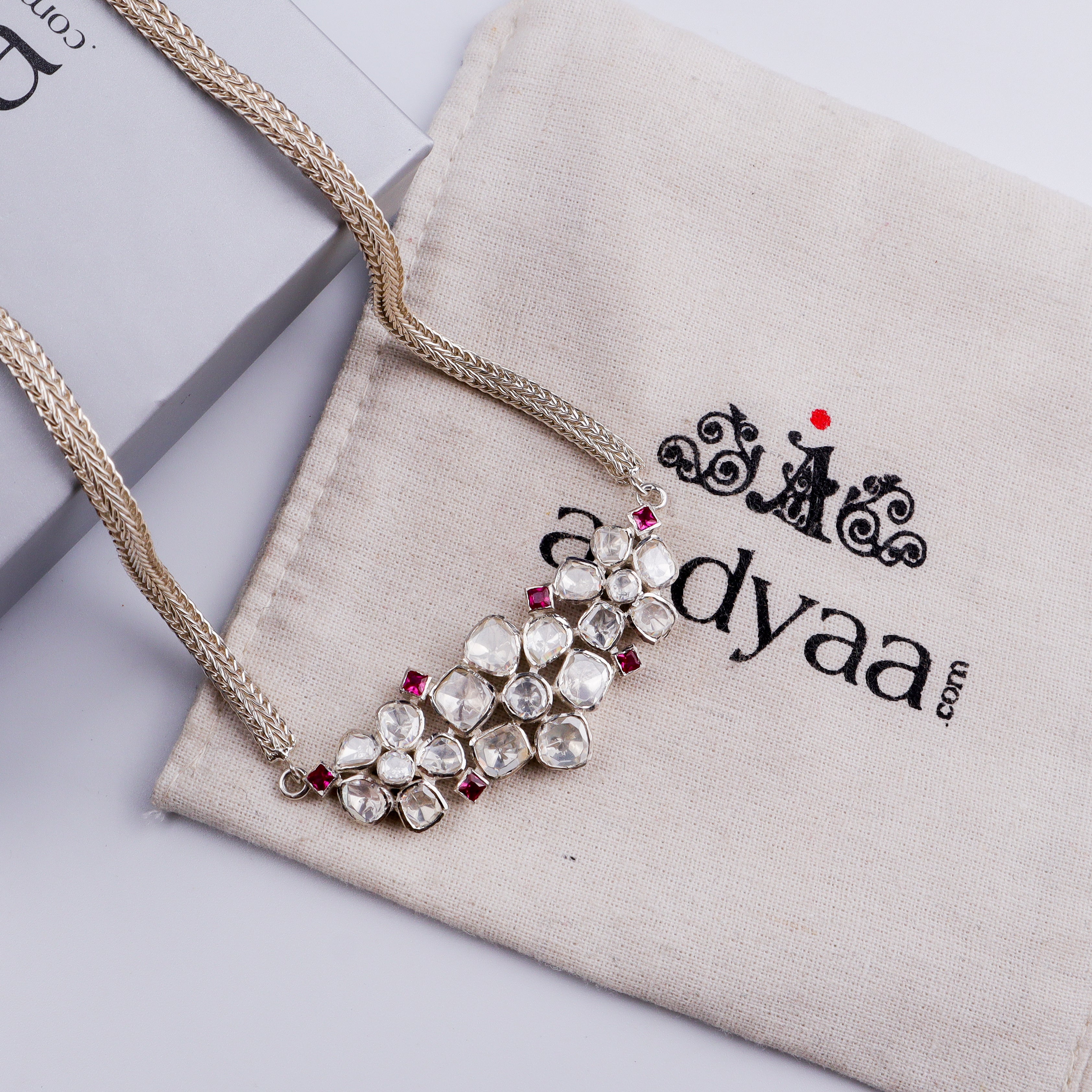 Polki Choker Silver Oxidized Chain Necklace (Moissanite)(Made to order)