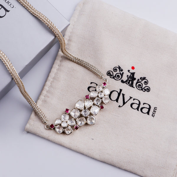 Polki Choker Silver Oxidized Chain Necklace (Moissanite)(Made to order)