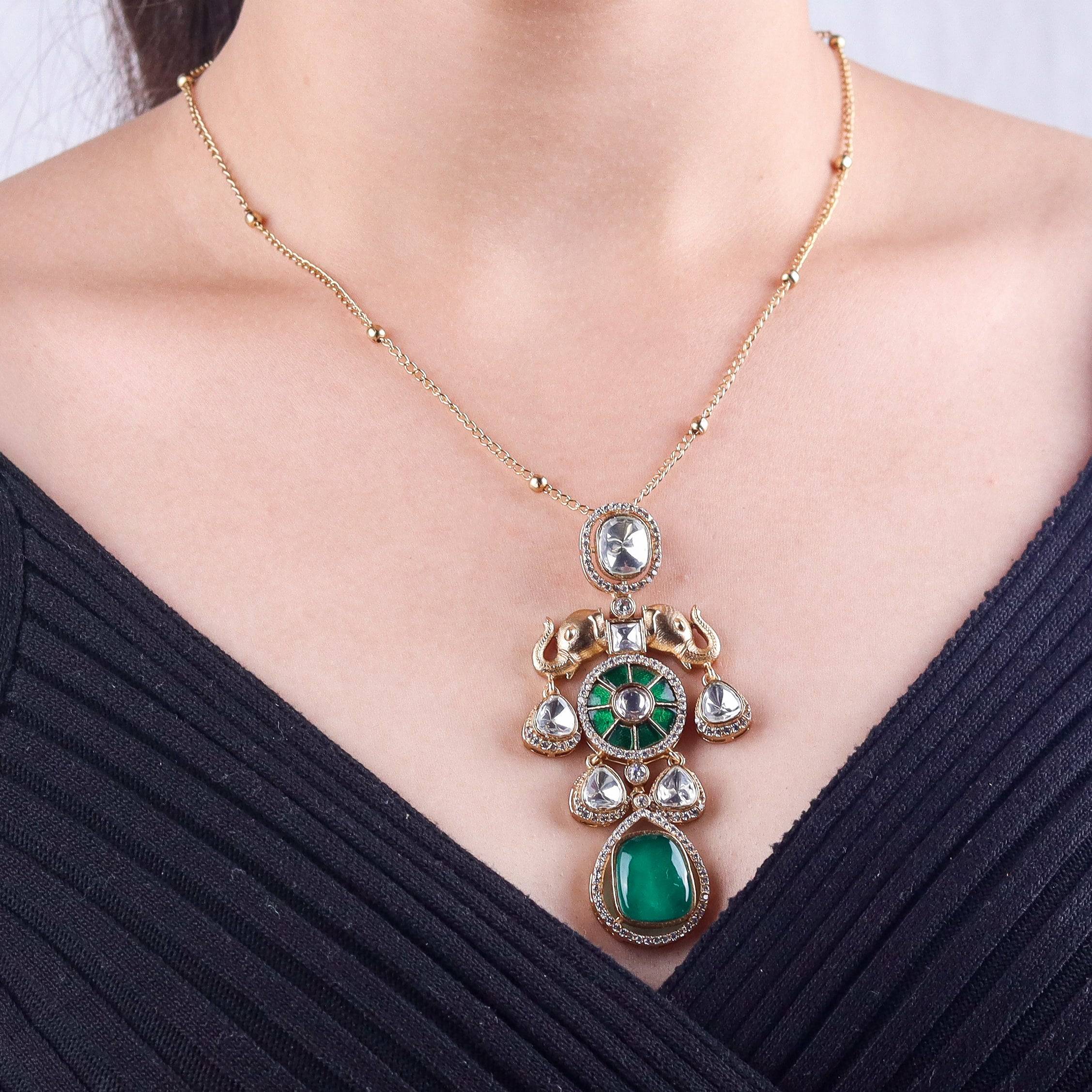 Model wearing 22K gold-plated fashion Set for a sophisticated and elegant jewelry look