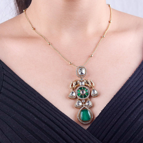 Model wearing 22K gold-plated fashion Set for a sophisticated and elegant jewelry look