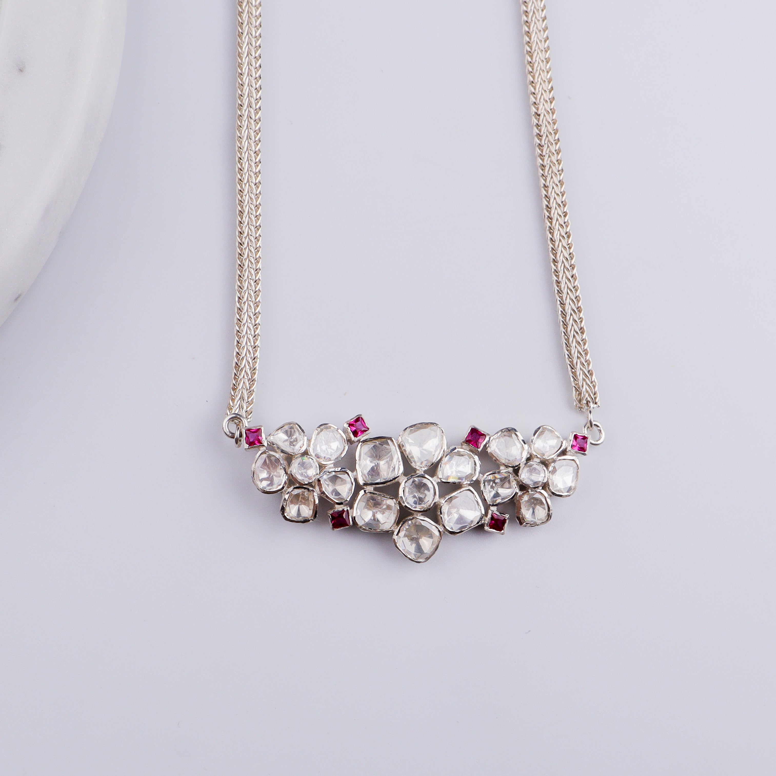 Polki Choker Silver Oxidized Chain Necklace (Moissanite)(Made to order)