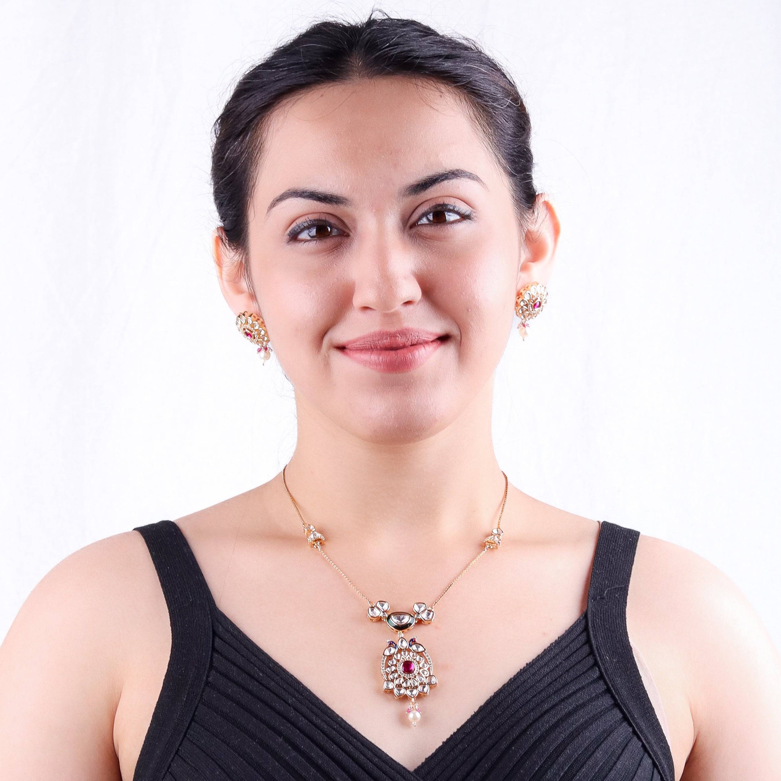 Model wearing 22K gold-plated fashion Set for a sophisticated and elegant jewelry look
