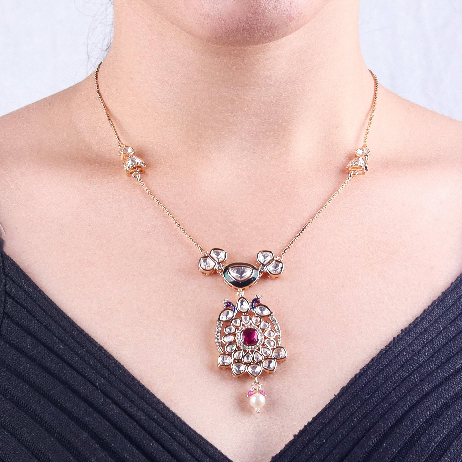 Model wearing 22K gold-plated fashion Set for a sophisticated and elegant jewelry look