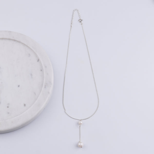 Classic Silver Pearl 'Y' Necklace