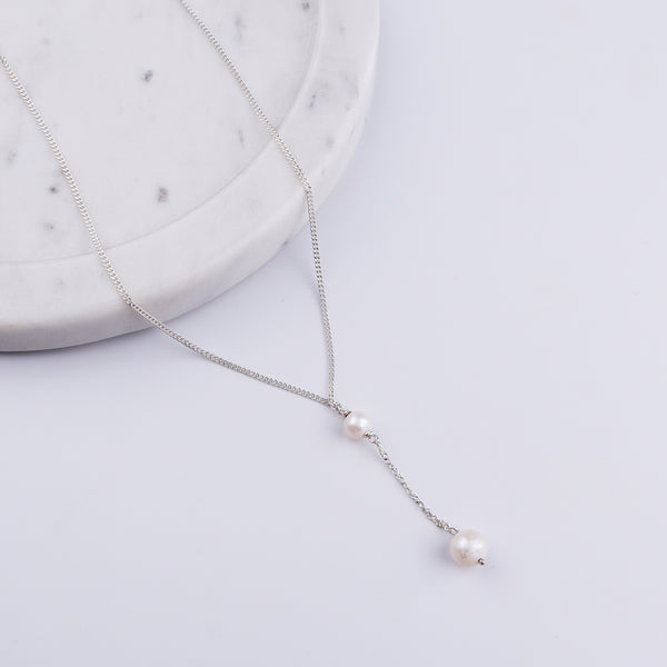 Classic Silver Pearl 'Y' Necklace